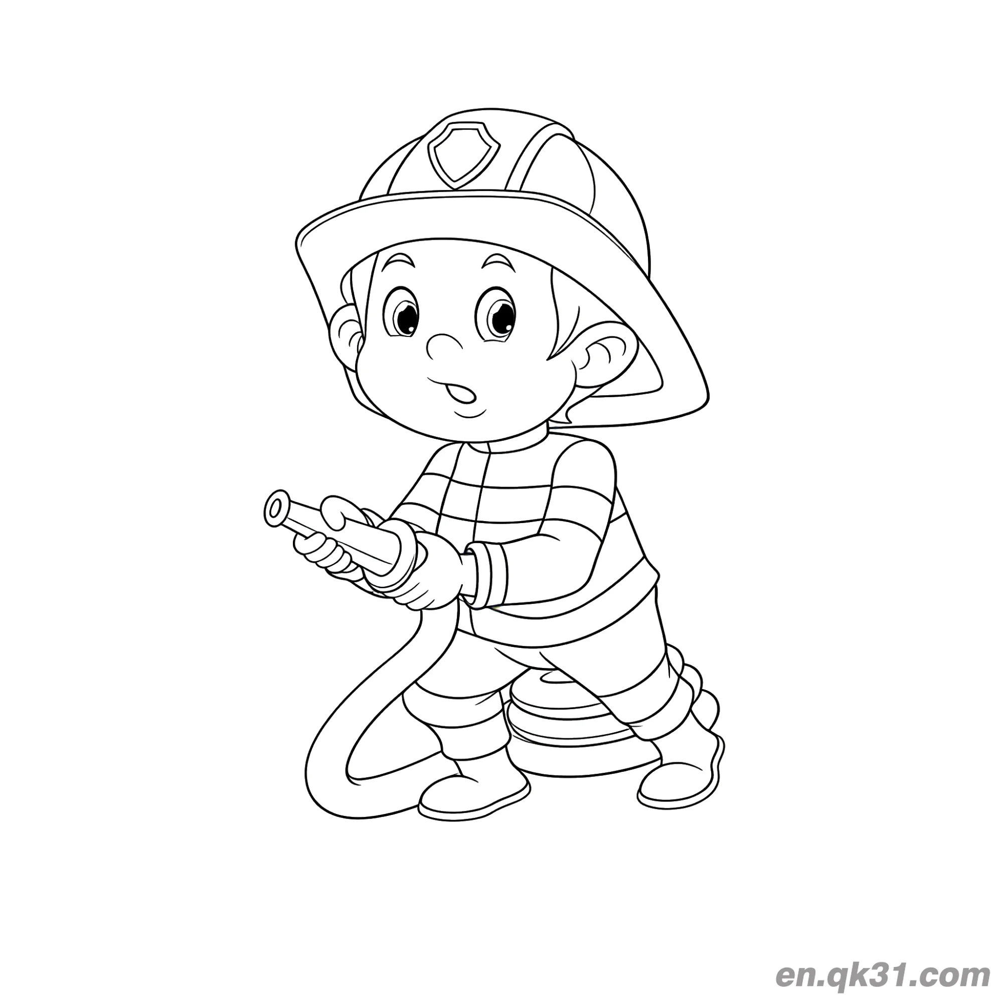 免费 年轻消防员喷水涂色图 简笔画涂色页