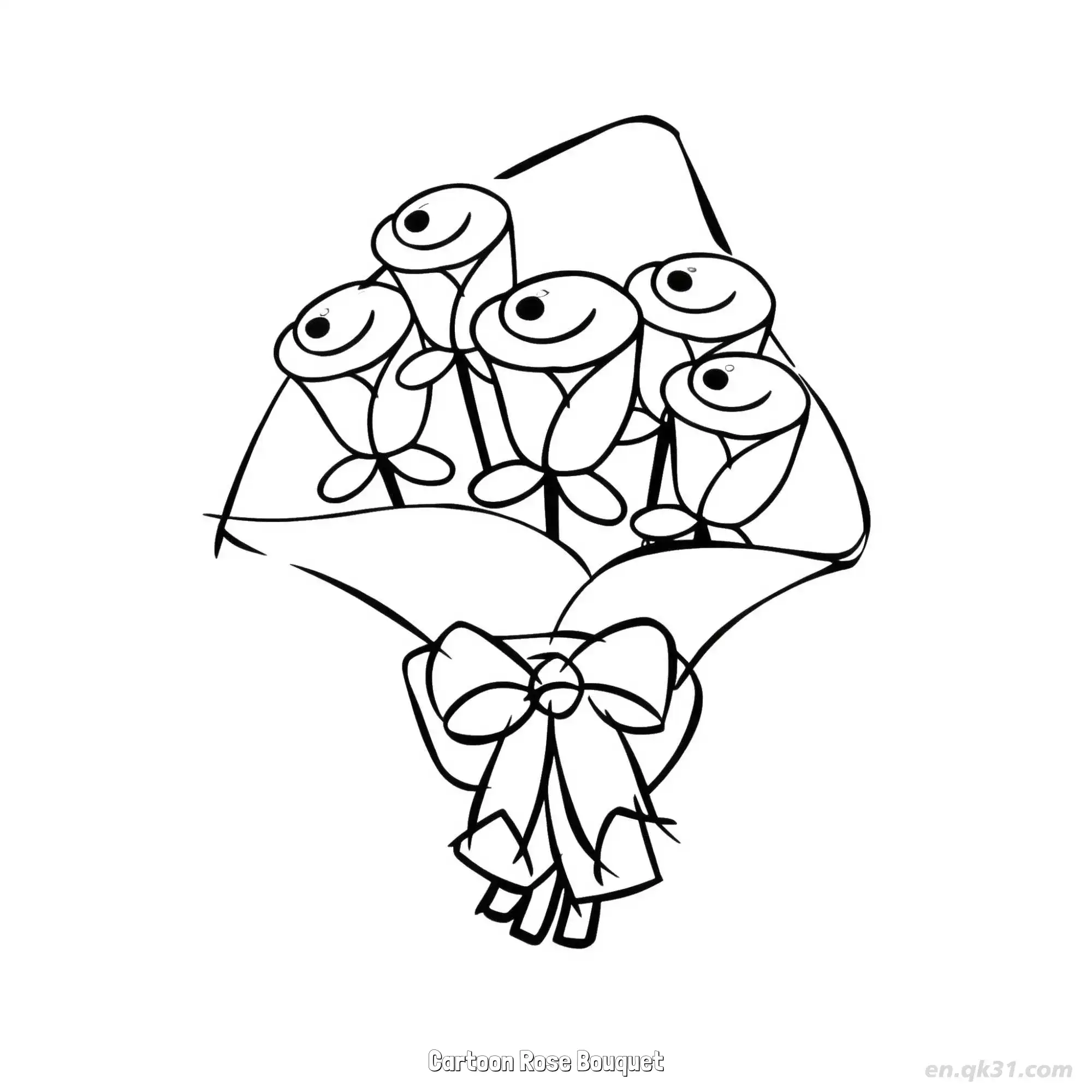 免费 卡通玫瑰花束 简笔画 素描 涂鸦 - 免费可打印 玫瑰花简笔画 下载PDF 简笔画涂色页