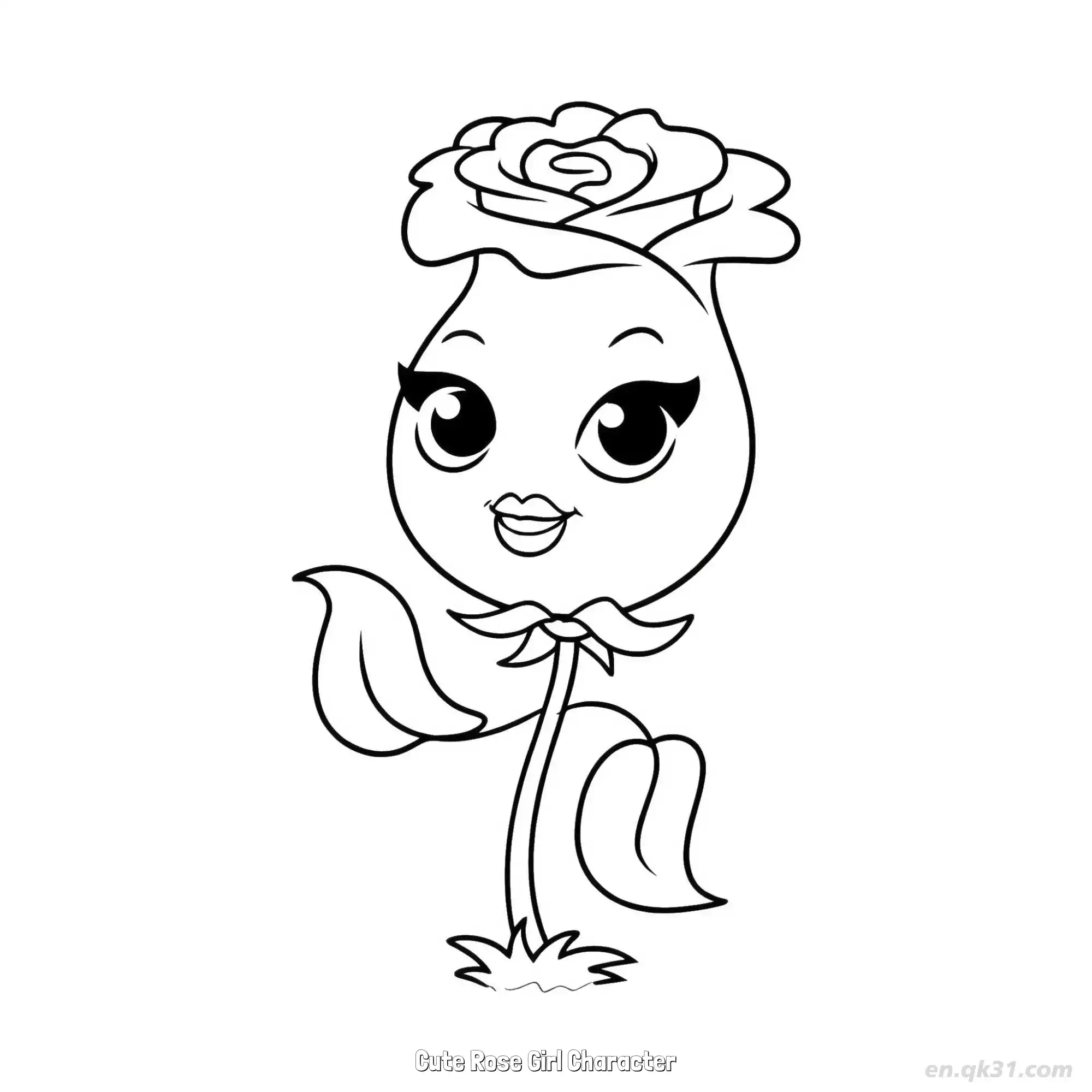 免费 可爱玫瑰女孩角色 简笔画 素描 涂鸦 - 免费可打印 玫瑰花简笔画 下载PDF 简笔画涂色页