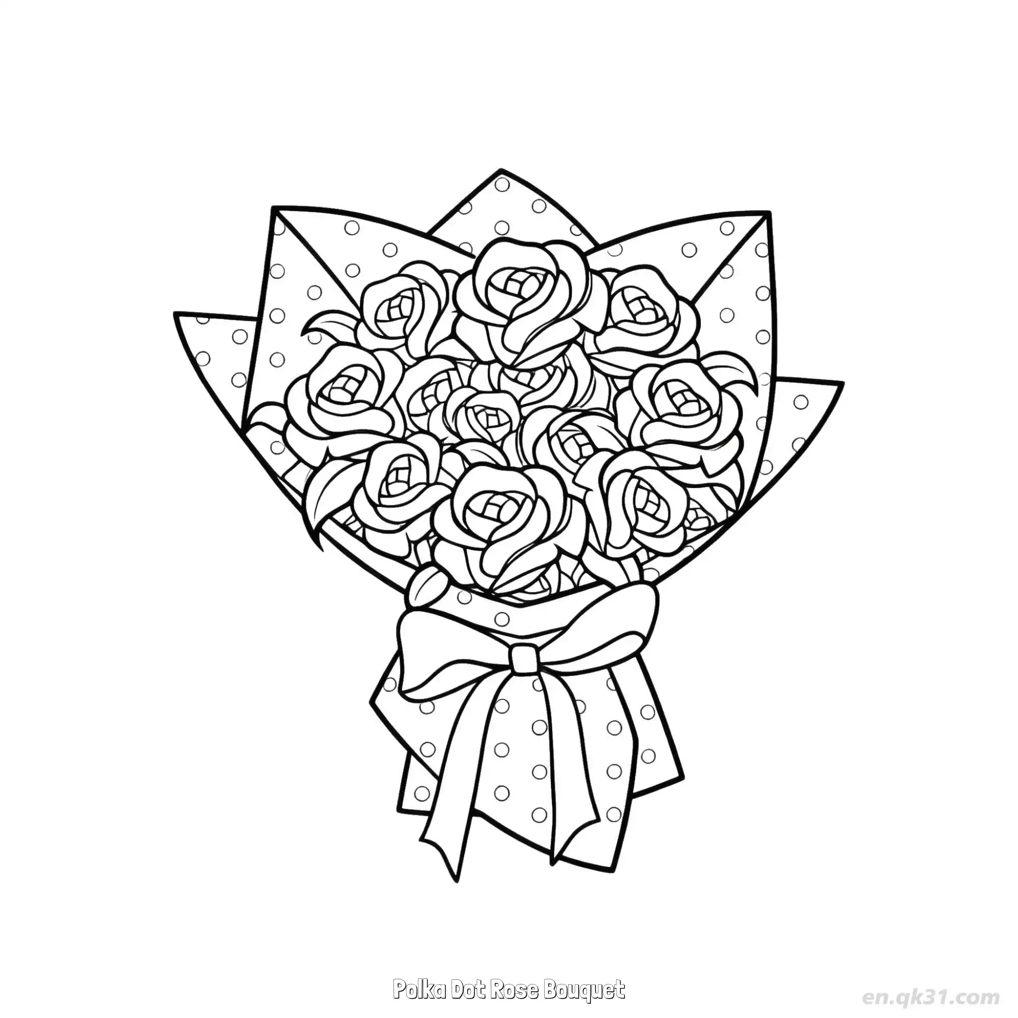 免费 波点玫瑰花束 简笔画 素描 涂鸦 - 免费可打印 玫瑰花简笔画 下载PDF 简笔画涂色页