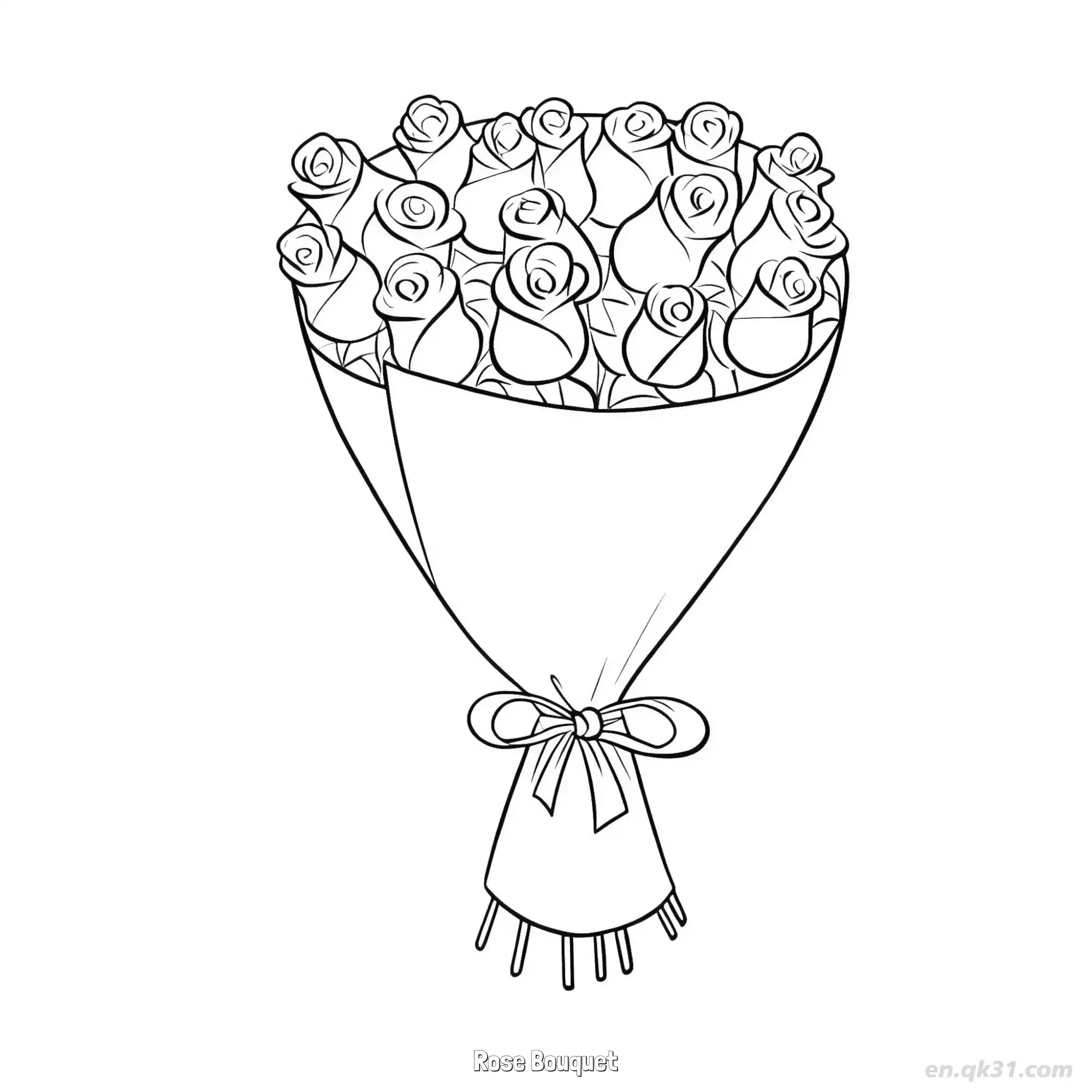 免费 玫瑰花束 简笔画 素描 涂鸦 - 免费可打印 玫瑰花简笔画 下载PDF 简笔画涂色页