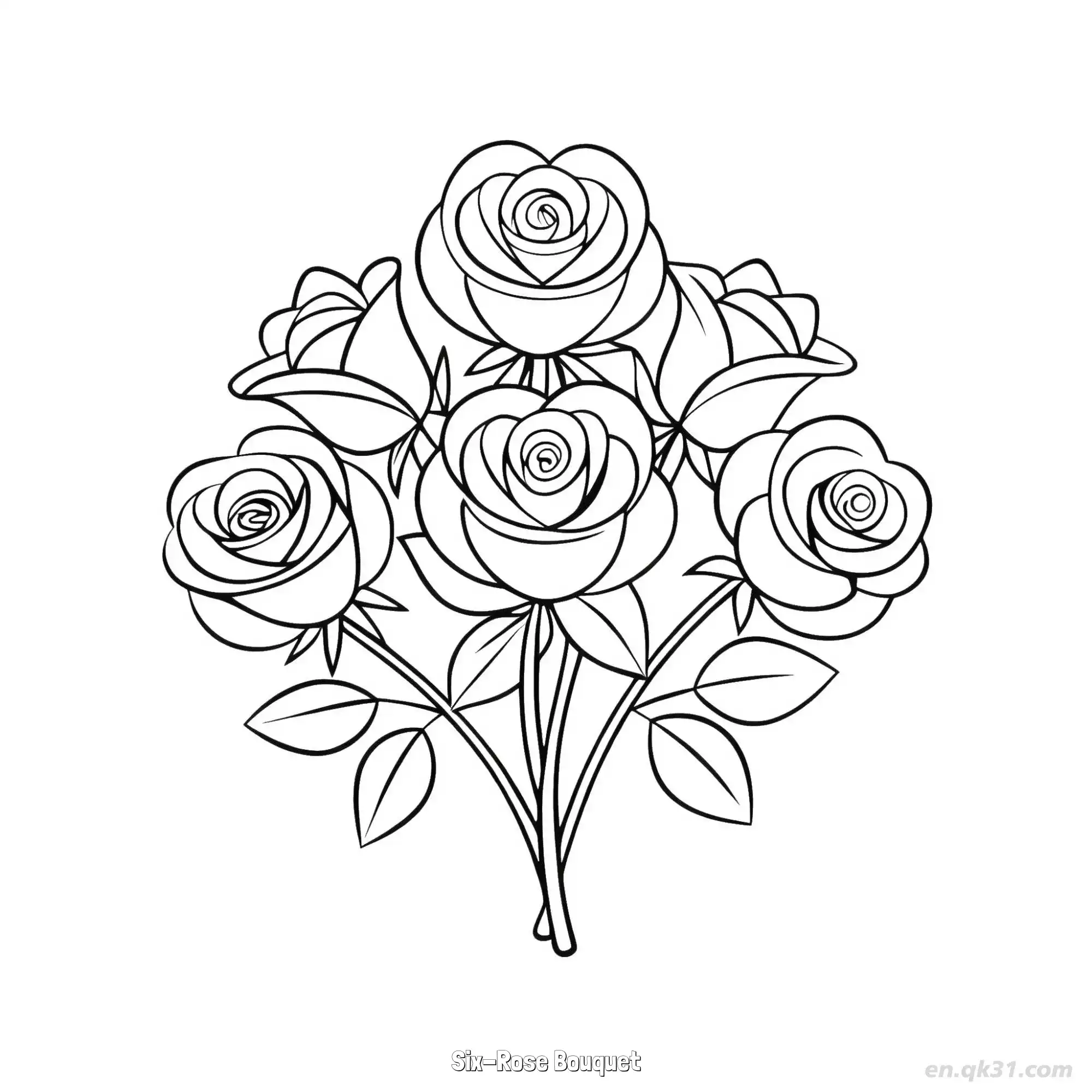 免费 六朵玫瑰花束 简笔画 素描 涂鸦 - 免费可打印 玫瑰花简笔画 下载PDF 简笔画涂色页