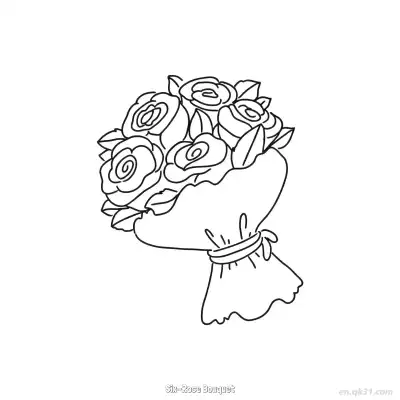 六朵玫瑰花束 2简笔画 素描 涂鸦 - 免费可打印 玫瑰花简笔画 下载PDF – 免费可打印简笔画涂色画