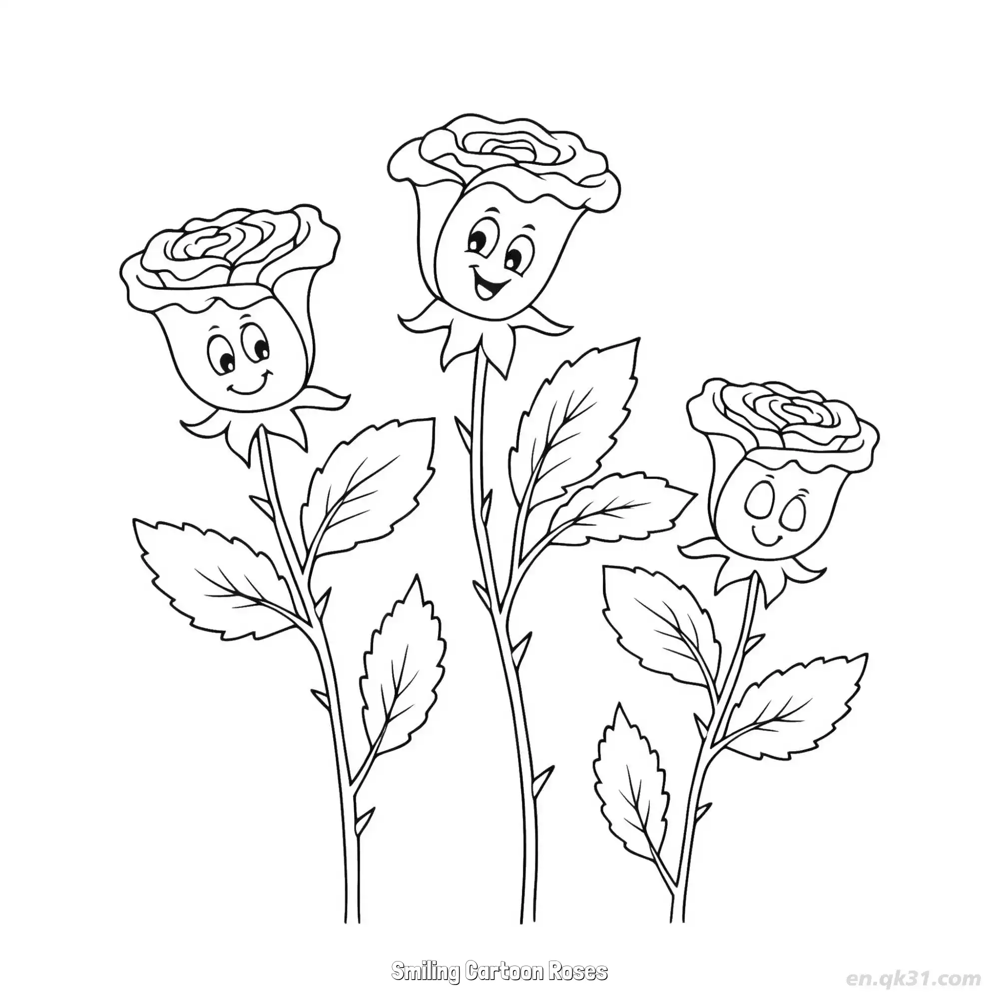免费 微笑卡通玫瑰 简笔画 素描 涂鸦 - 免费可打印 玫瑰花简笔画 下载PDF 简笔画涂色页