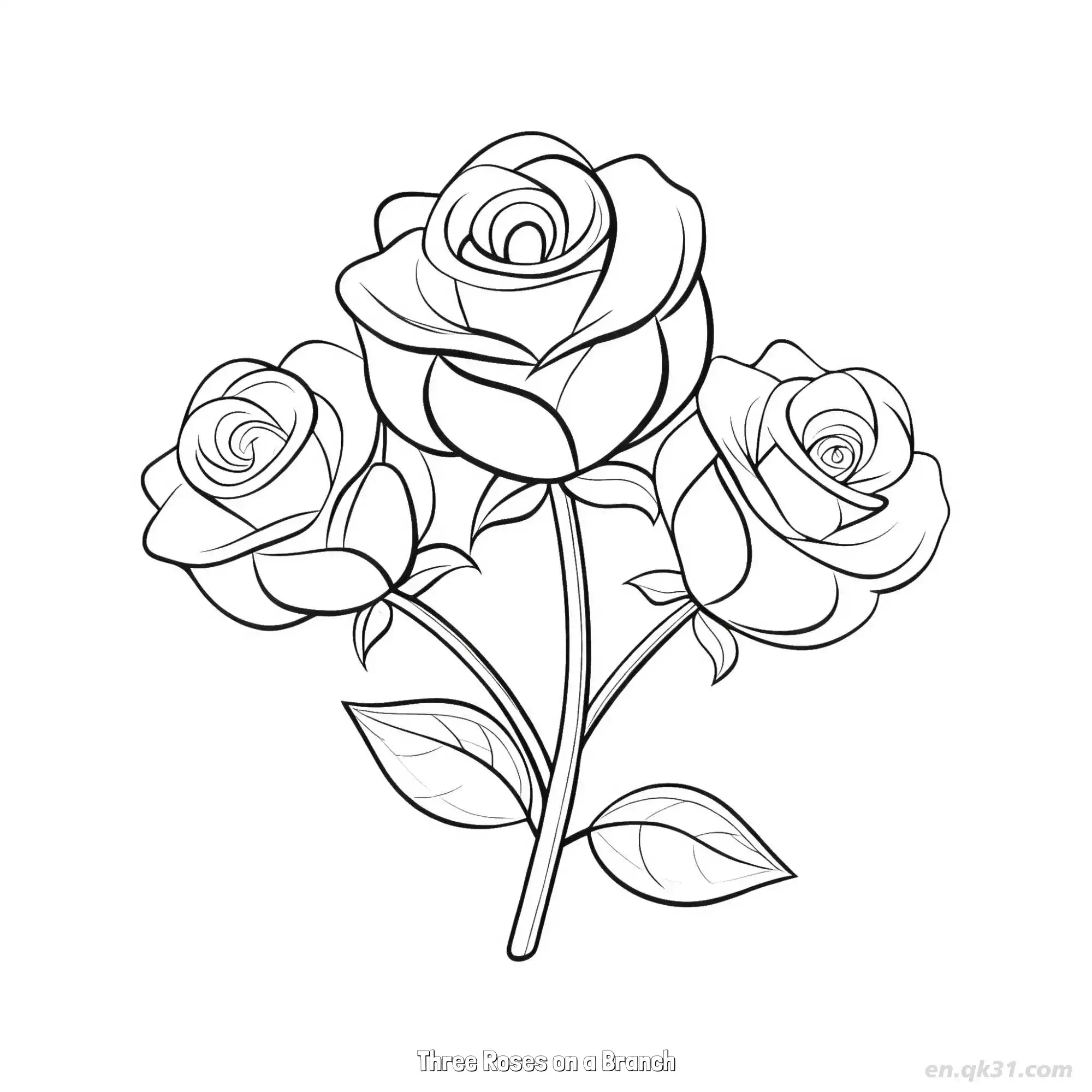 免费 枝上的三朵玫瑰 简笔画 素描 涂鸦 - 免费可打印 玫瑰花简笔画 下载PDF 简笔画涂色页