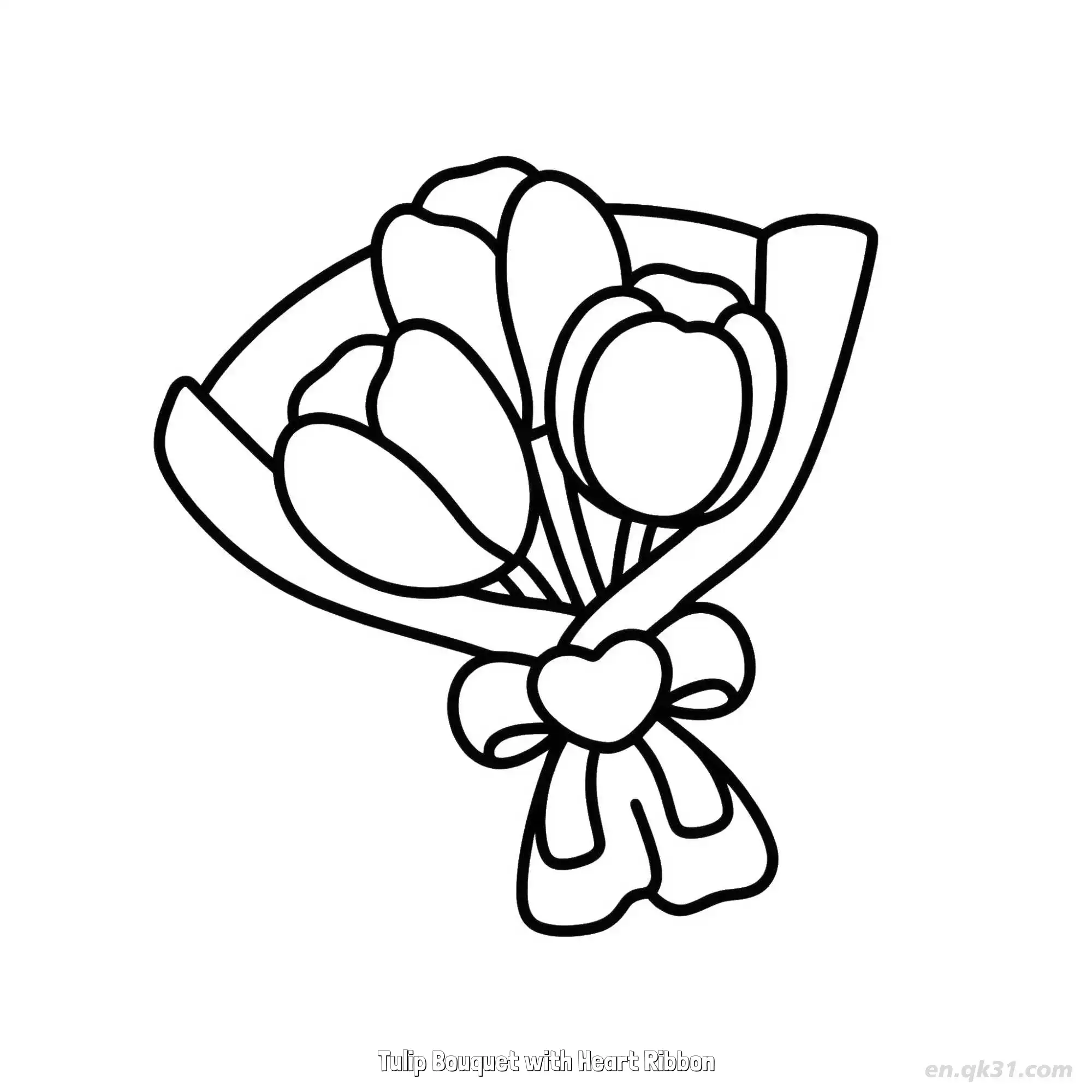 免费 带心形丝带的郁金香花束 简笔画 素描 涂鸦 - 免费可打印 玫瑰花简笔画 下载PDF 简笔画涂色页