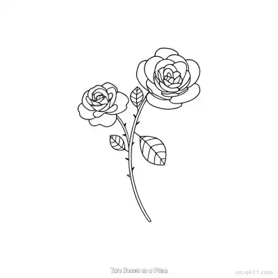 茎上的两朵玫瑰 简笔画 素描 涂鸦 - 免费可打印 玫瑰花简笔画 下载PDF – 免费可打印简笔画涂色画