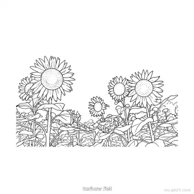 向日葵花田 简笔画 素描 涂鸦 - 免费可打印 向日葵简笔画 下载PDF – 免费可打印简笔画涂色画