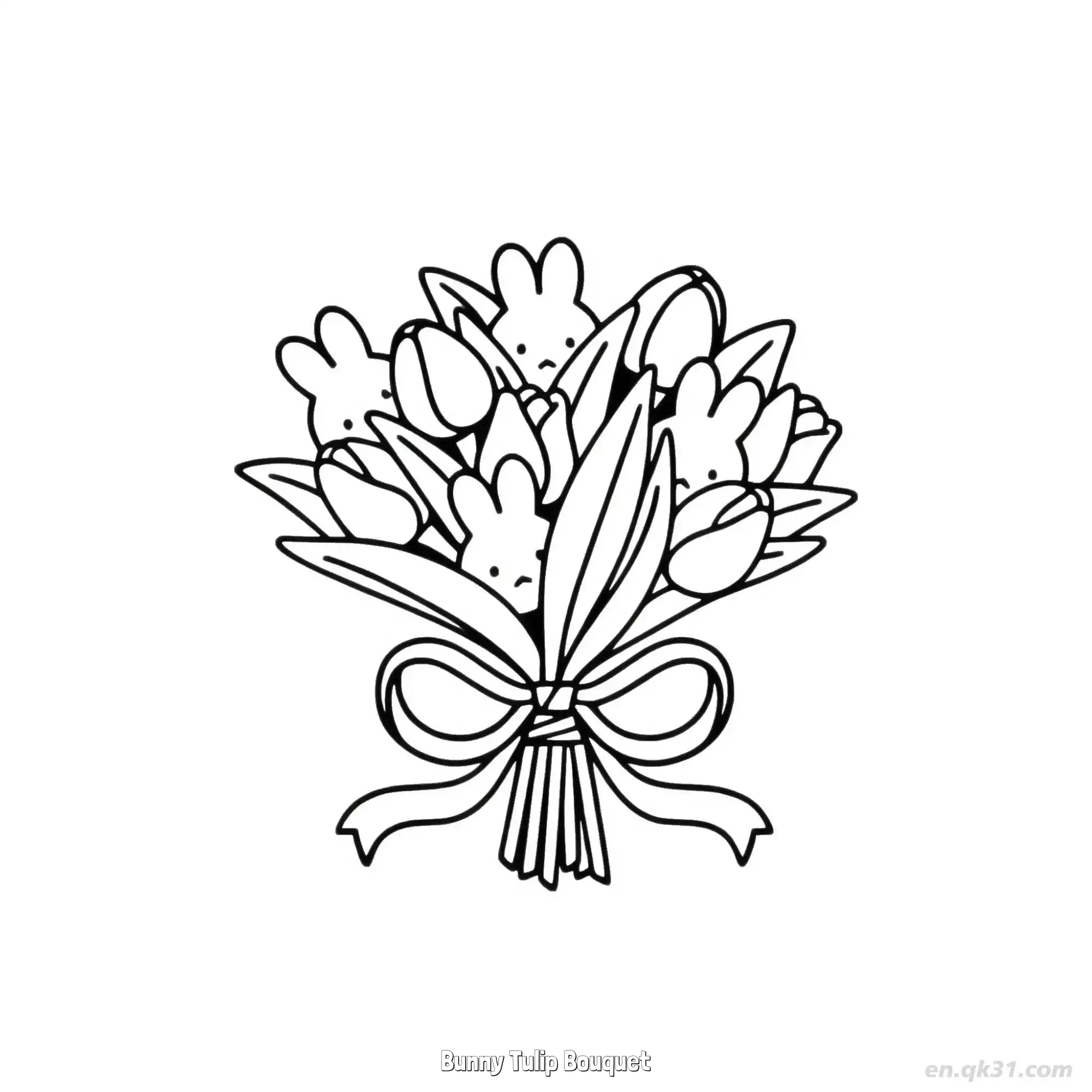 免费 兔子郁金香花束 简笔画 素描 涂鸦 - 免费可打印 郁金香简笔画 下载PDF 简笔画涂色页