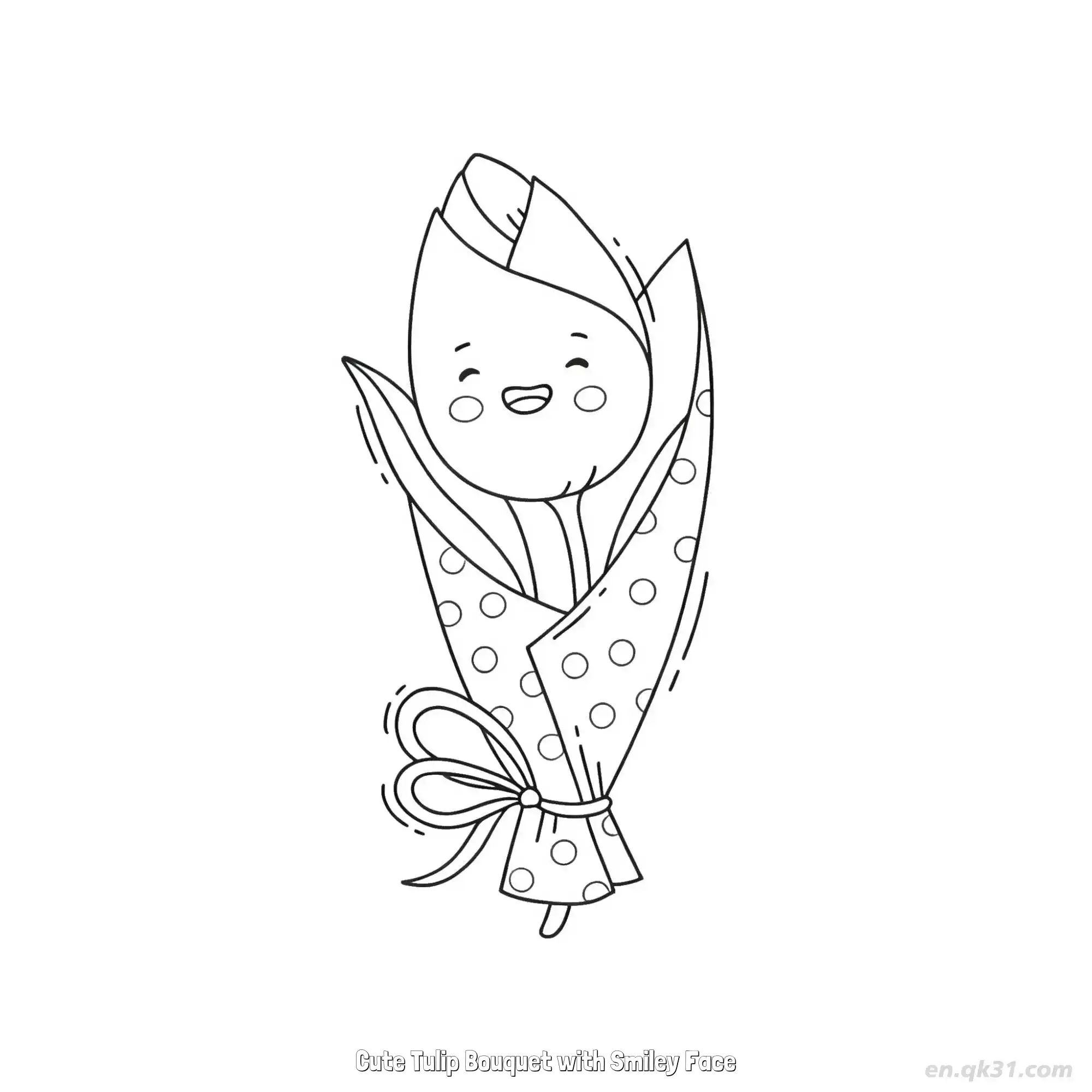 免费 带笑脸的可爱郁金香花束 简笔画 素描 涂鸦 - 免费可打印 郁金香简笔画 下载PDF 简笔画涂色页