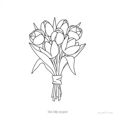 系带郁金香花束 简笔画 素描 涂鸦 - 免费可打印 郁金香简笔画 下载PDF – 免费可打印简笔画涂色画