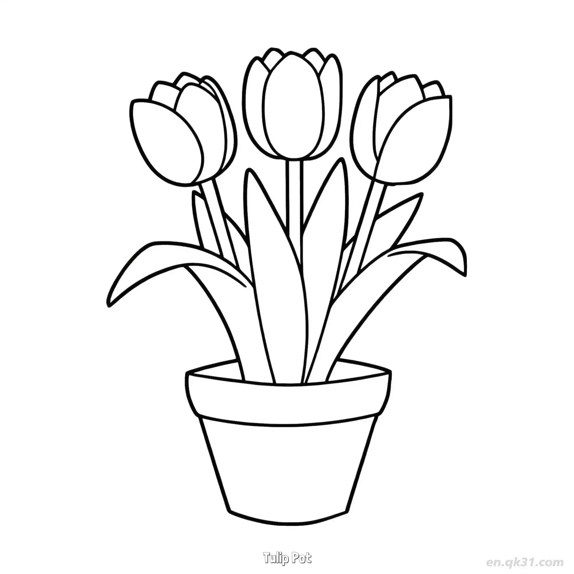 免费 郁金香花盆 简笔画 素描 涂鸦 - 免费可打印 郁金香简笔画 下载PDF 简笔画涂色页