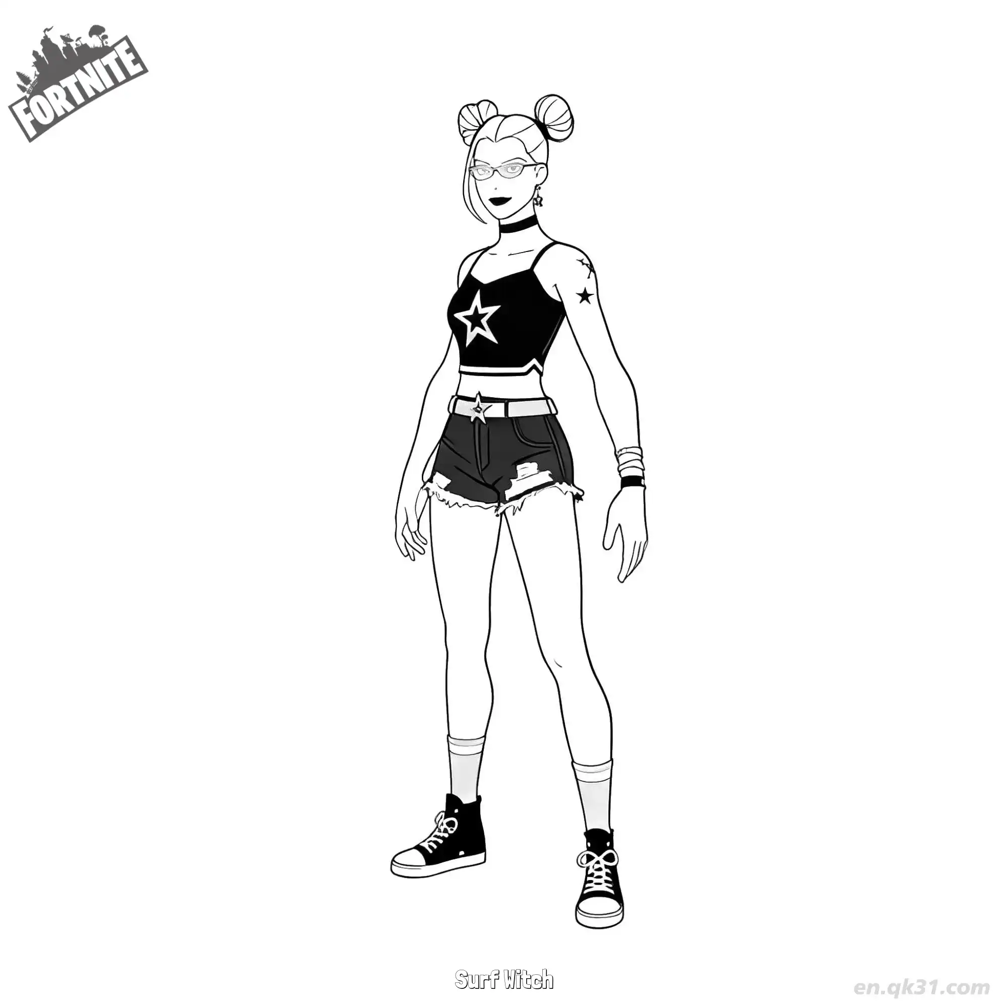 冲浪女巫 简笔画 素描 涂鸦 - 免费可打印堡垒之夜 下载PDF简笔画涂色画 – 为儿童和成人提供的免费可打印简笔画涂色画