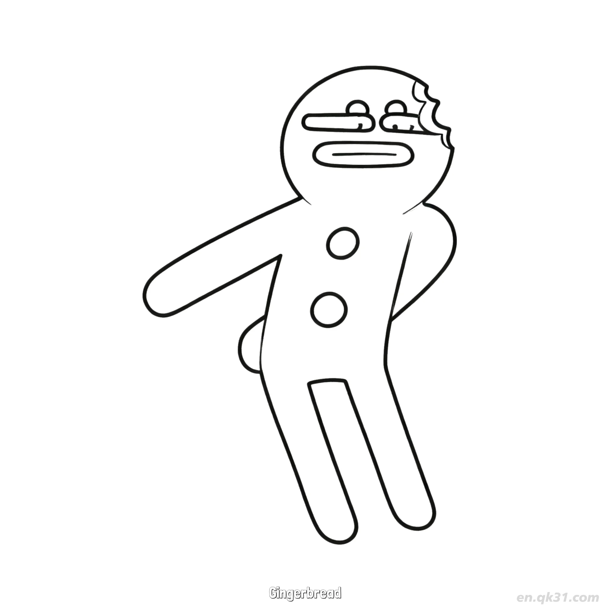 免费 惊讶脸被咬姜饼人 简笔画涂色页