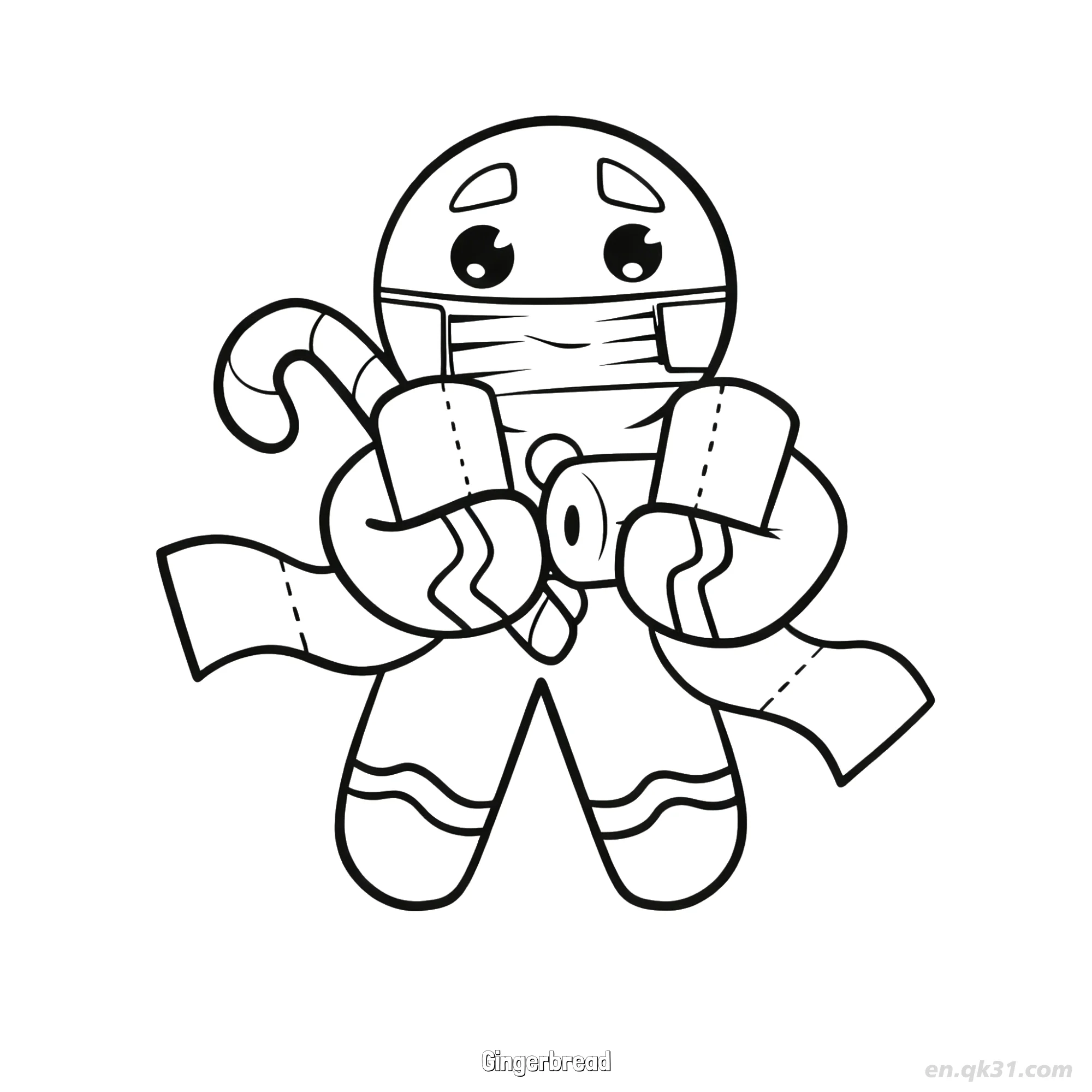 免费 面具卫生纸姜饼人 简笔画涂色页