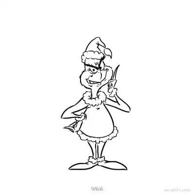 格林奇拿铃铛和纸条涂色页 – 免费可打印简笔画涂色画