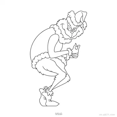格林奇偷偷圣诞老人姿势涂色页 – 免费可打印简笔画涂色画