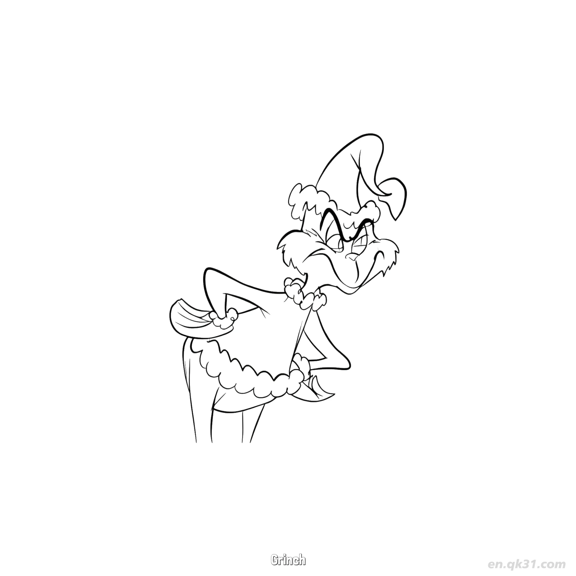 免费 格林奇站立圣诞姿势涂色页 简笔画涂色页