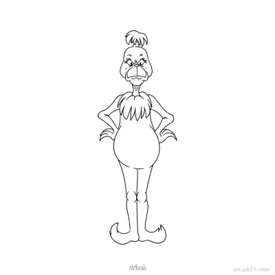 格林奇严肃圣诞老人姿势涂色页 – 免费可打印简笔画涂色画
