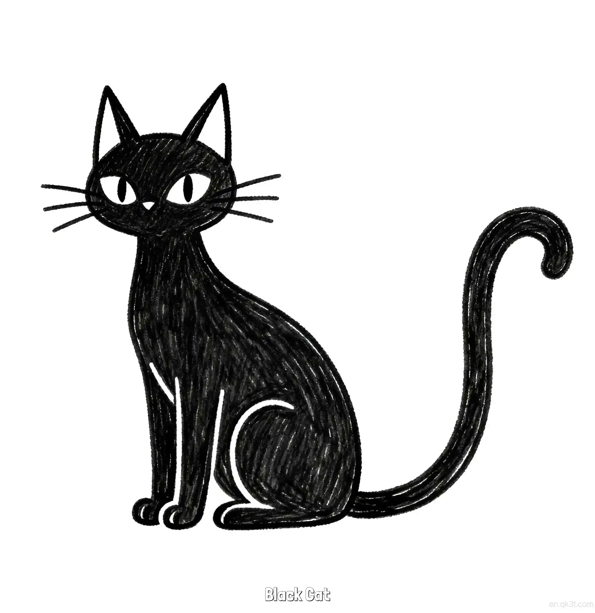 免费 黑猫 1简笔画 素描 涂鸦 - 免费可打印万圣节 下载PDF 简笔画涂色页