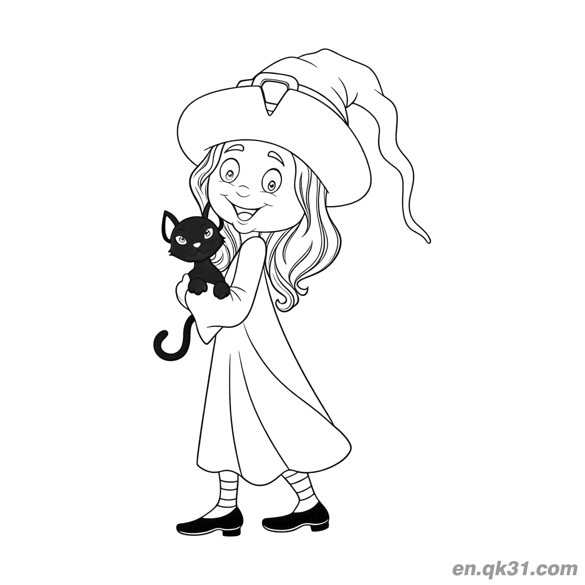 免费 搞笑女巫搅拌魔法药水简笔画 简笔画涂色页