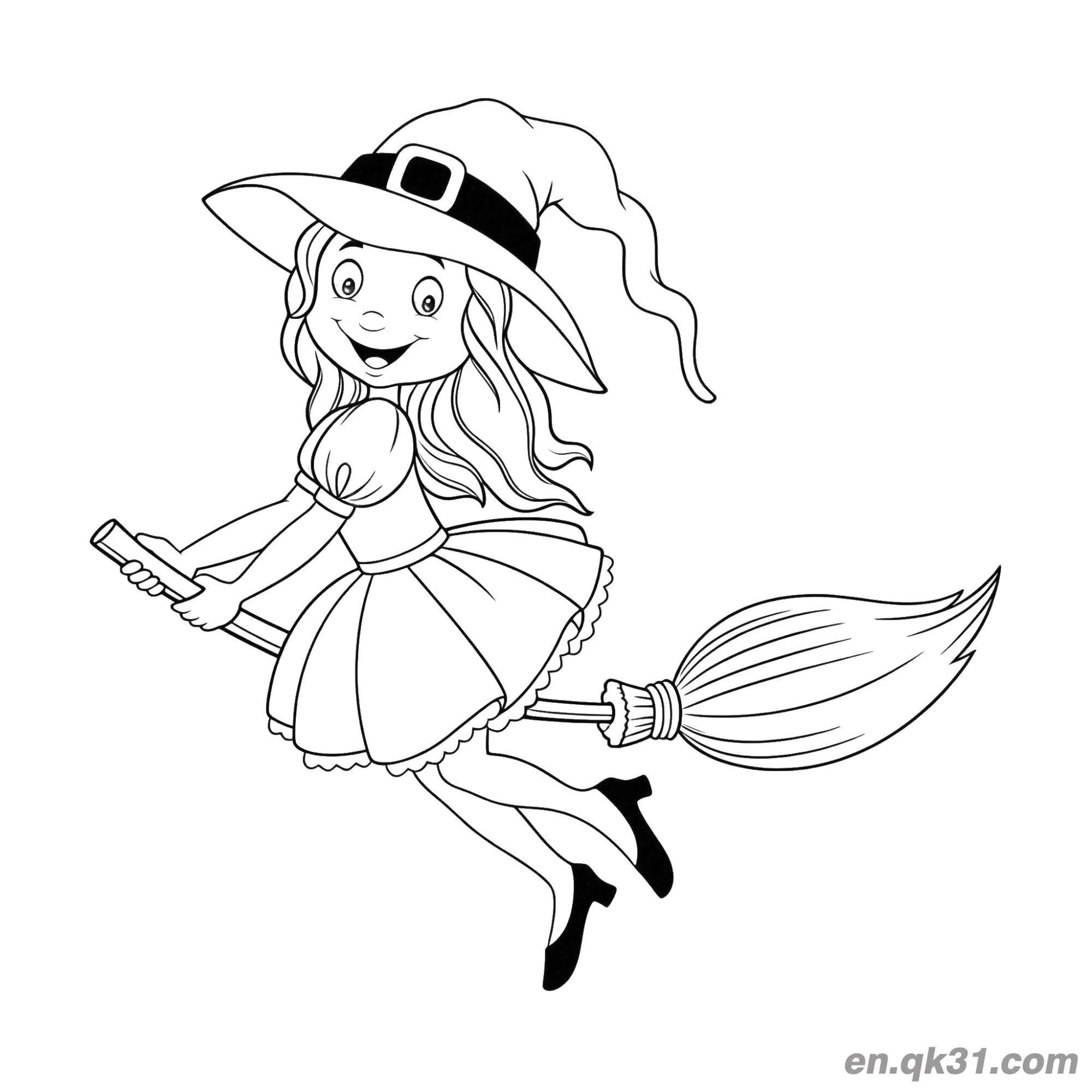 免费 神秘夜晚女巫简笔画 简笔画涂色页