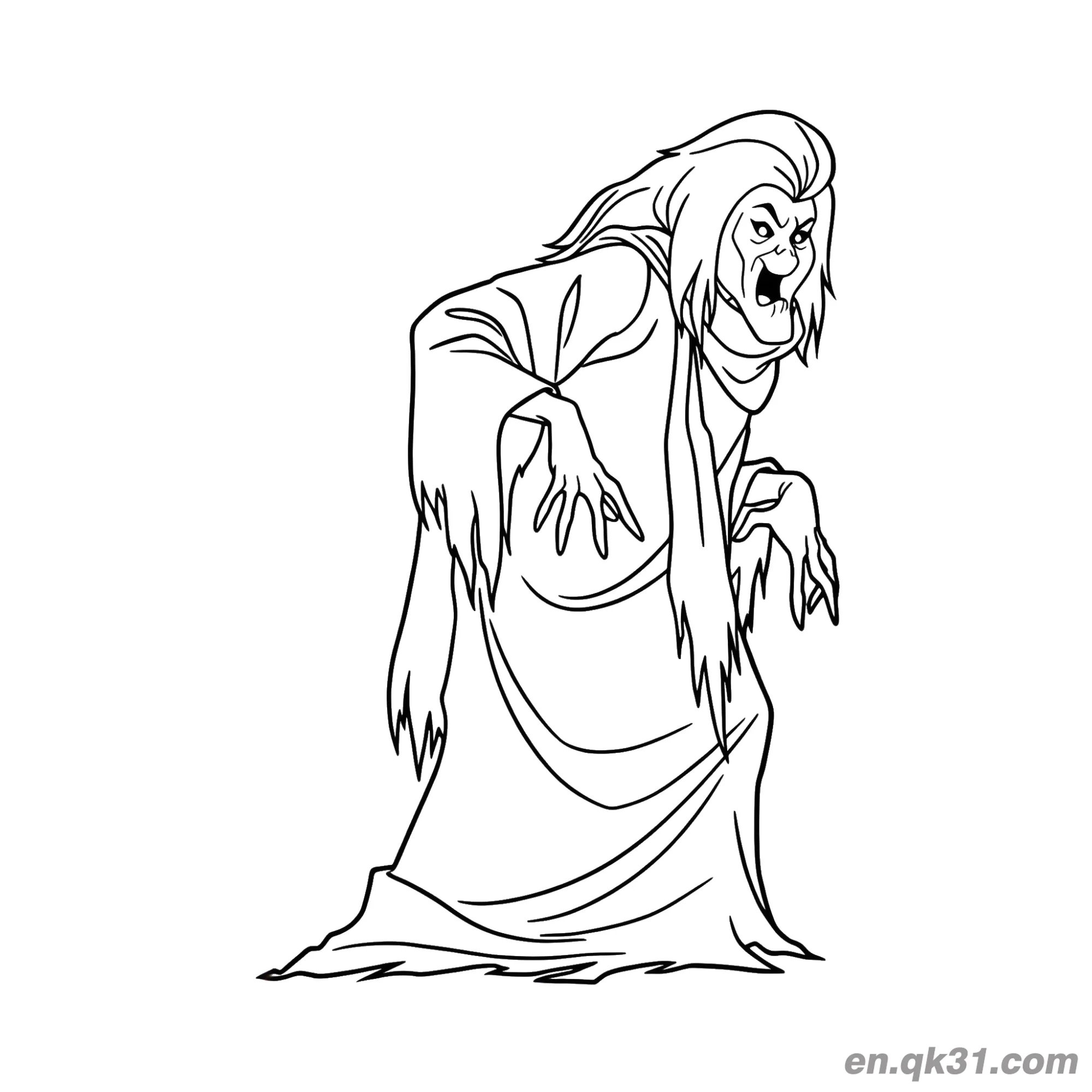 免费 恐怖站立女巫简笔画 简笔画涂色页
