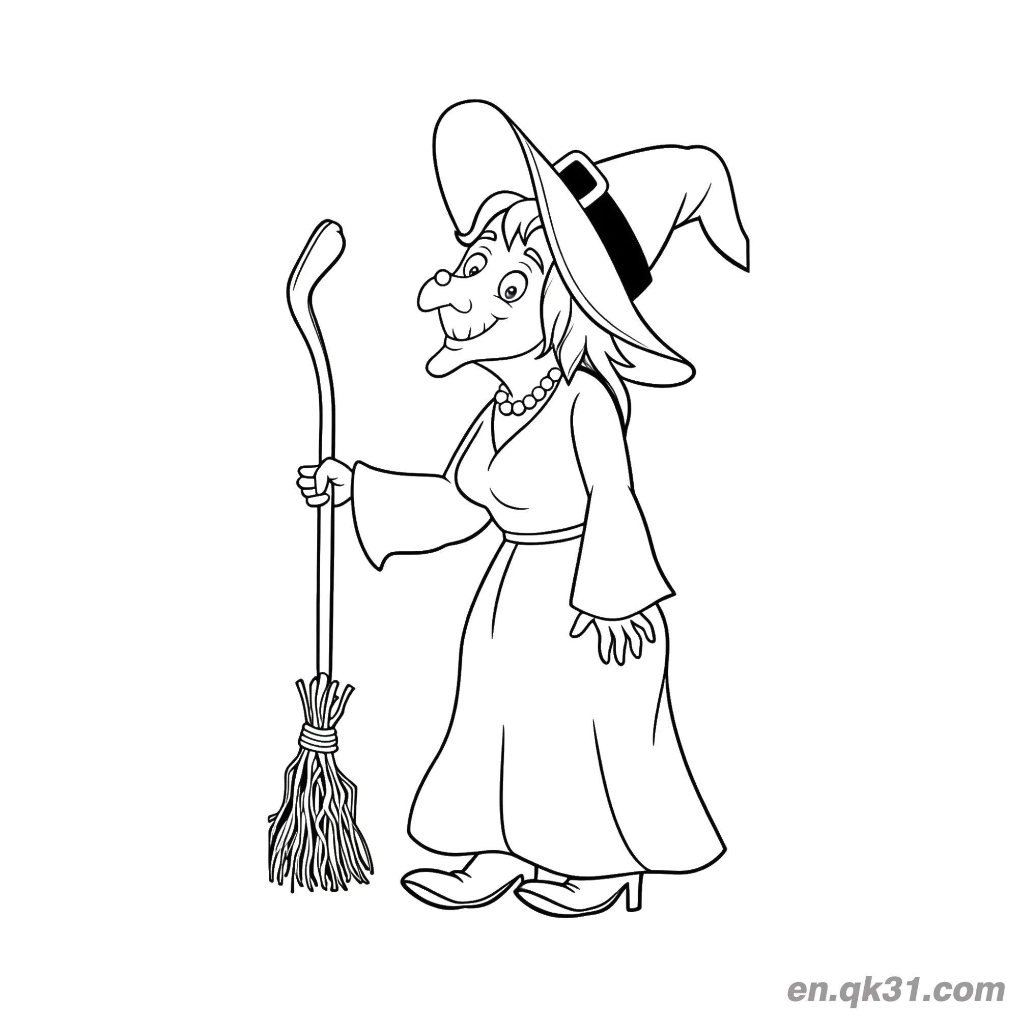 免费 站立拿扫帚的女巫简笔画 简笔画涂色页