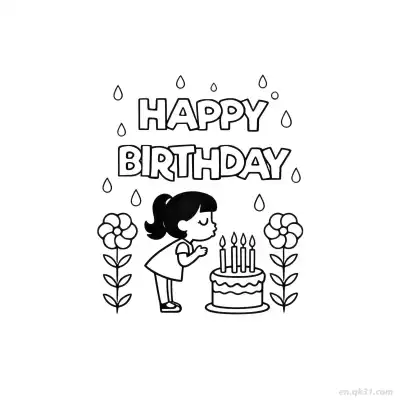 女孩生日快乐 12简笔画 素描 涂鸦 - 免费可打印 生日简笔画 下载PDF – 免费可打印简笔画涂色画