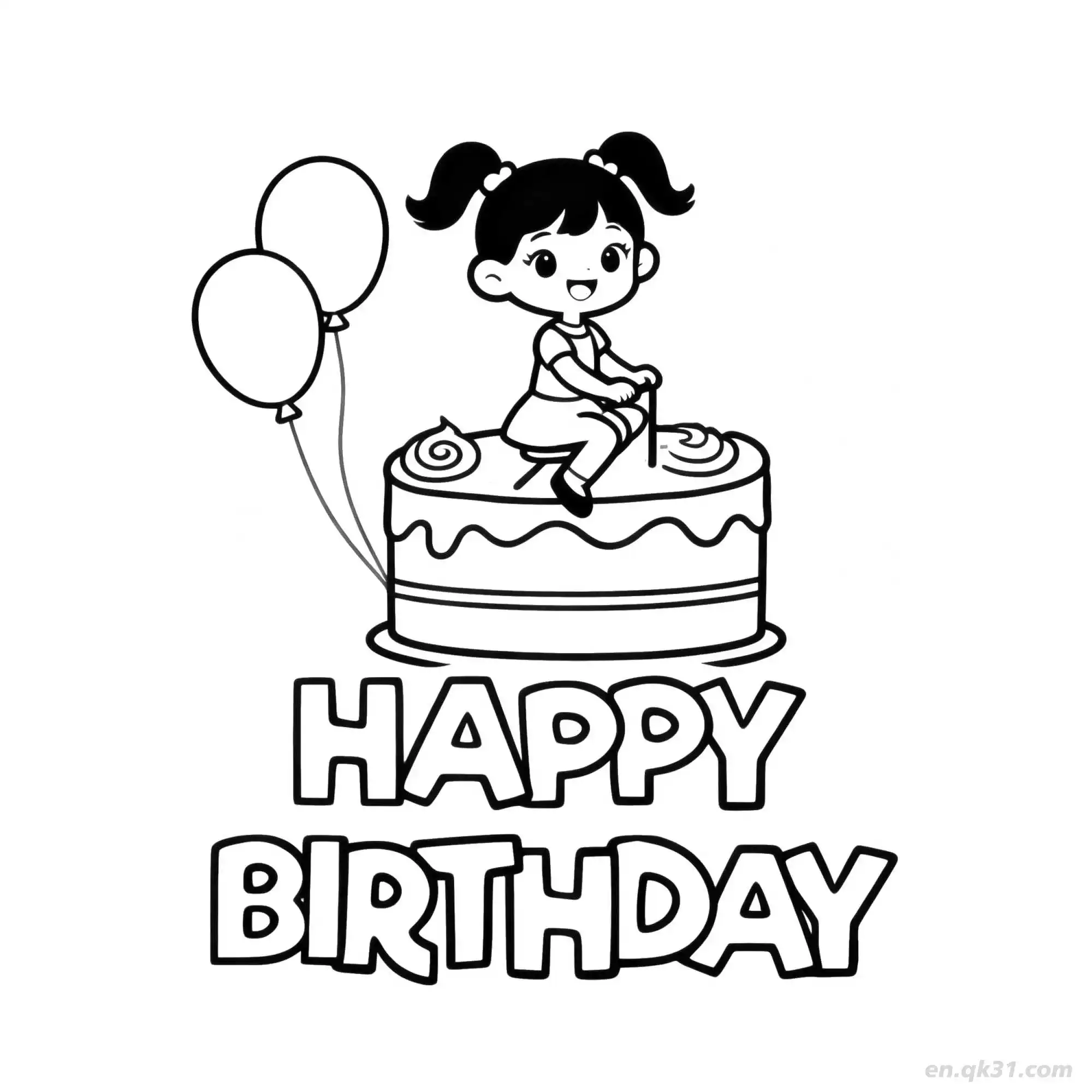 免费 女孩生日快乐 13简笔画 素描 涂鸦 - 免费可打印 生日简笔画 下载PDF 简笔画涂色页