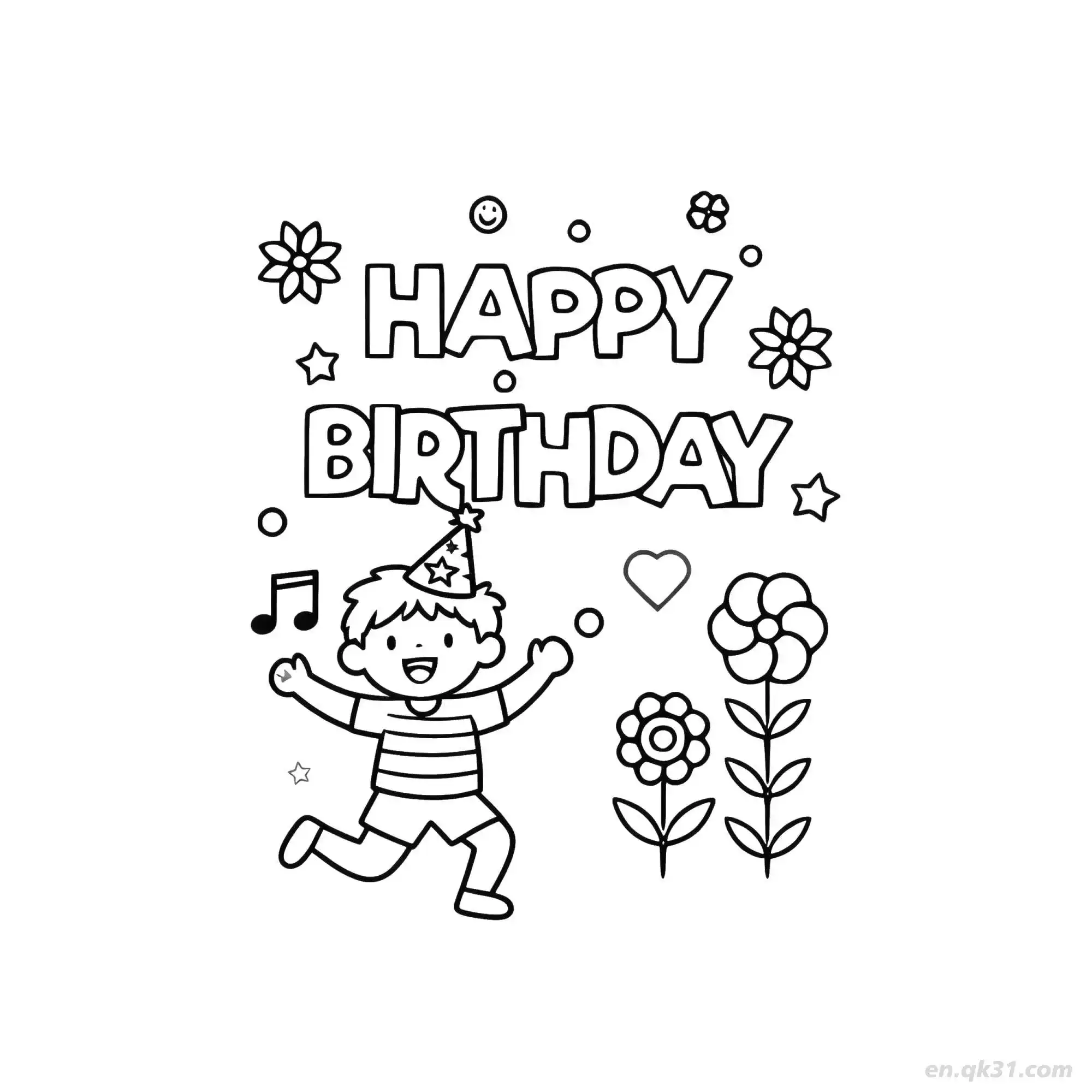 免费 男孩生日快乐 4简笔画 素描 涂鸦 - 免费可打印 生日简笔画 下载PDF 简笔画涂色页