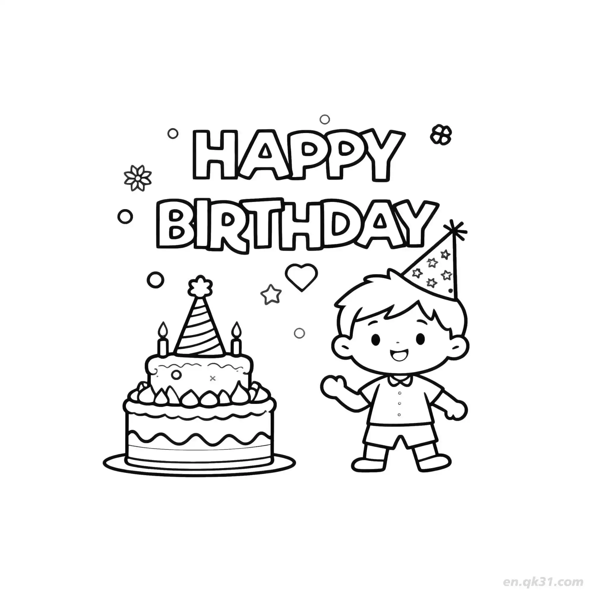 免费 男孩生日快乐 6简笔画 素描 涂鸦 - 免费可打印 生日简笔画 下载PDF 简笔画涂色页