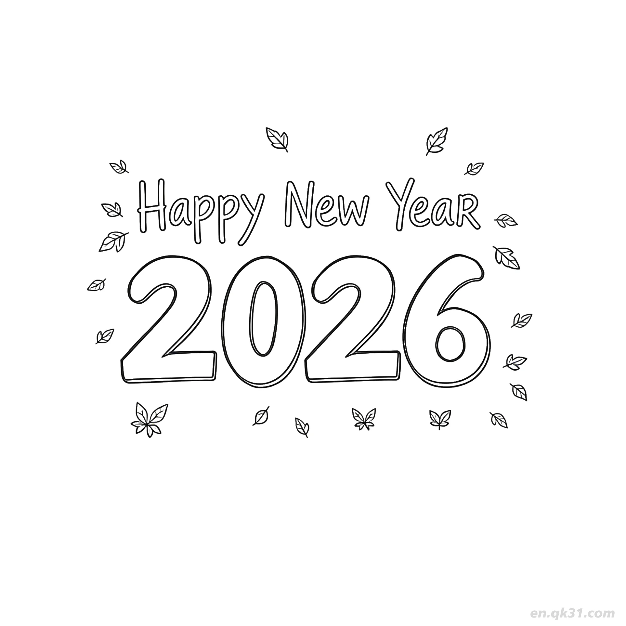 免费 2026叶子边框新年涂色页 简笔画涂色页