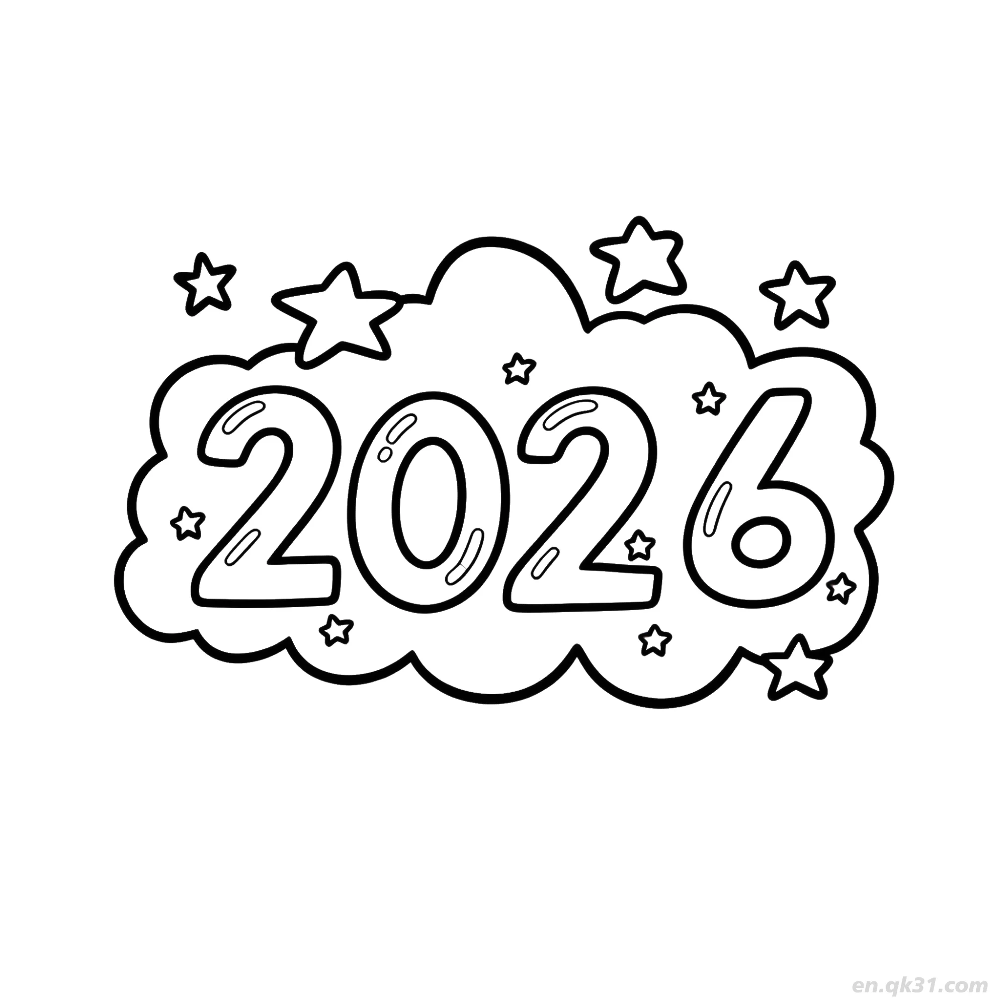 免费 2026数字云朵星星涂色页 简笔画涂色页
