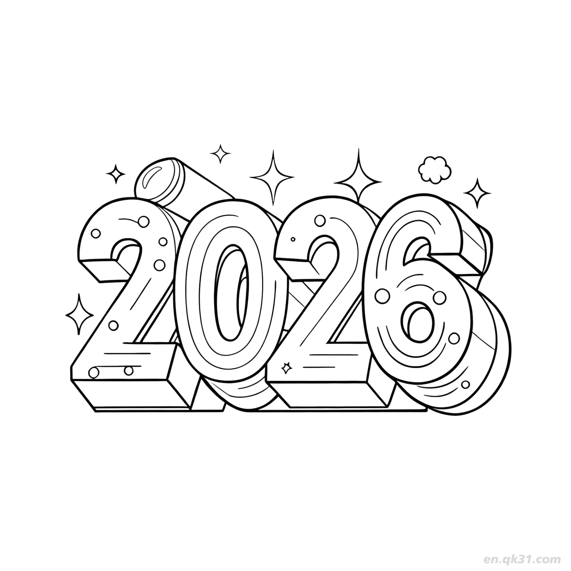 免费 3D流行艺术风格2026数字涂色页 简笔画涂色页