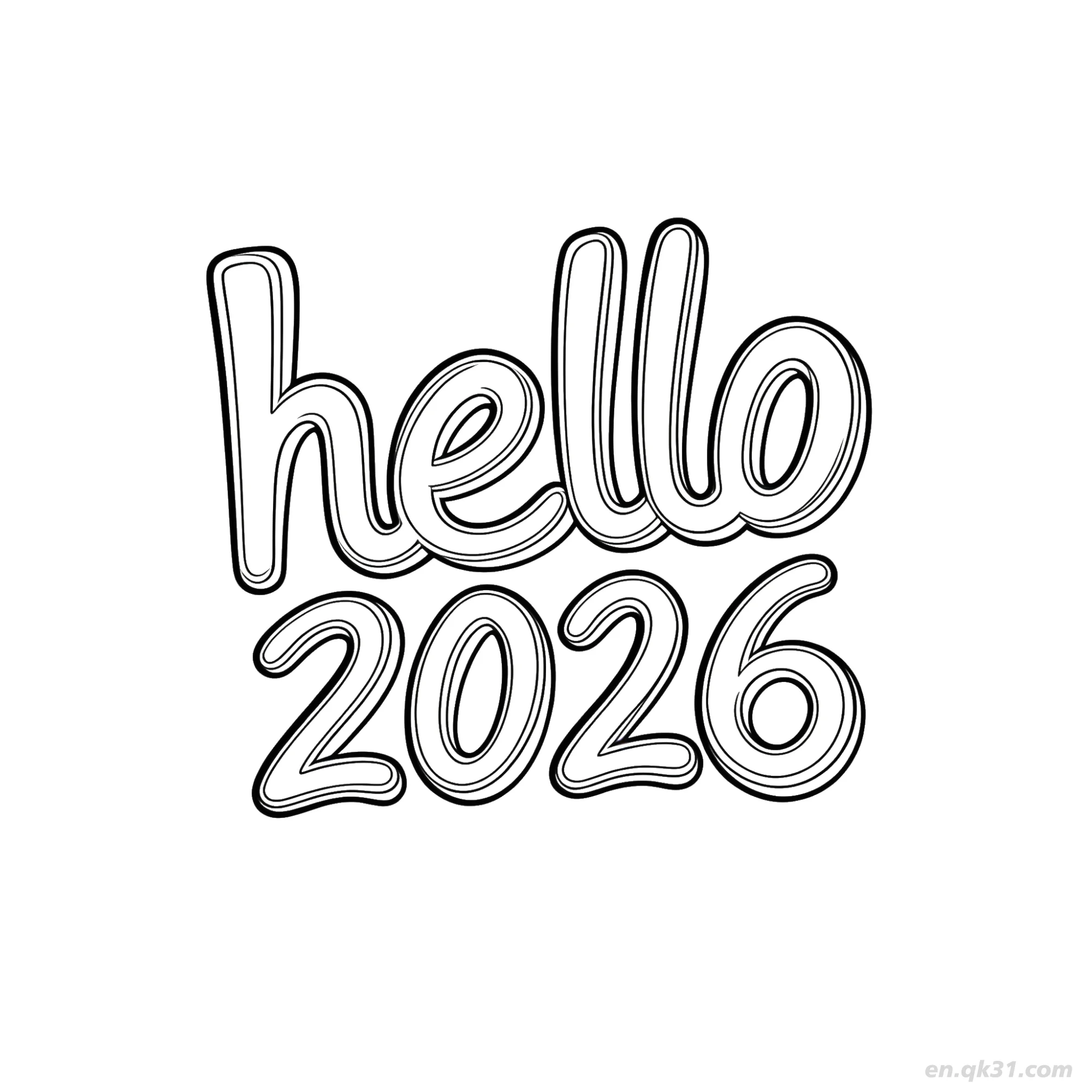 免费 你好2026简约设计涂色页 简笔画涂色页