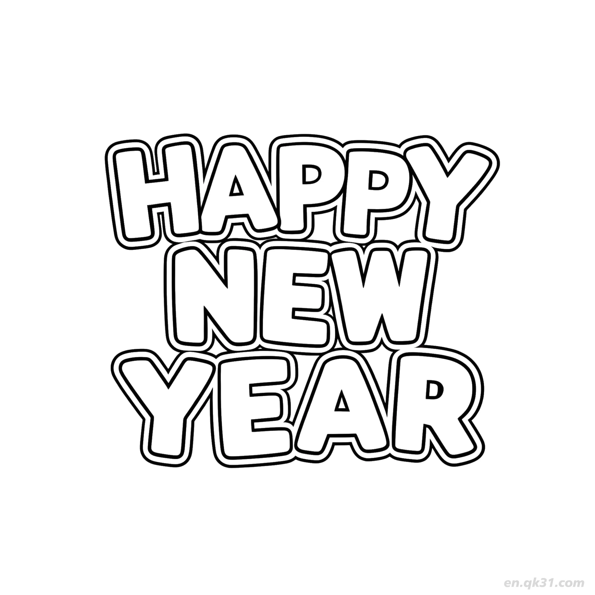 免费 简约气泡文字新年快乐涂色 简笔画涂色页