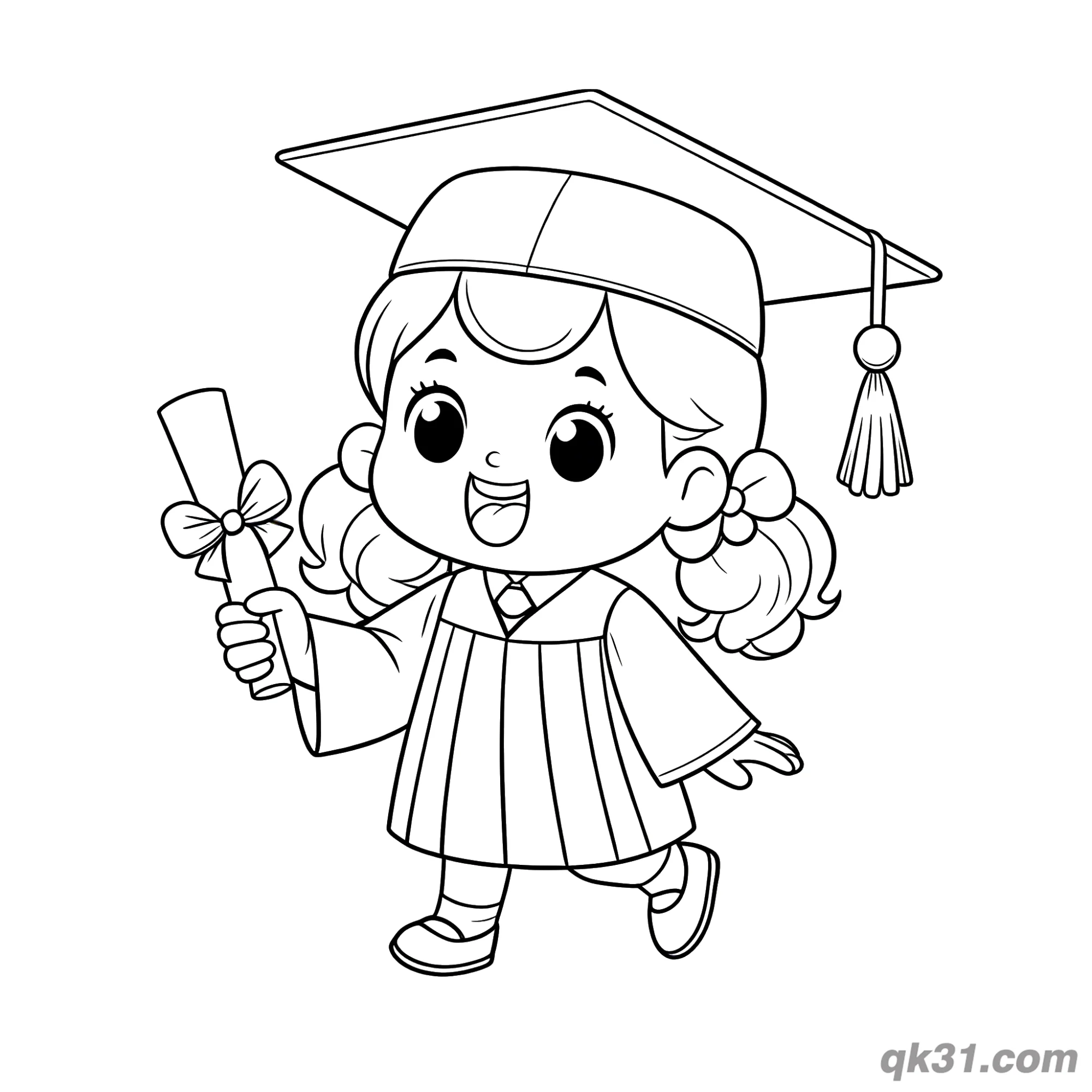 免费 拟人毕业铅笔简笔画涂色页 简笔画涂色页