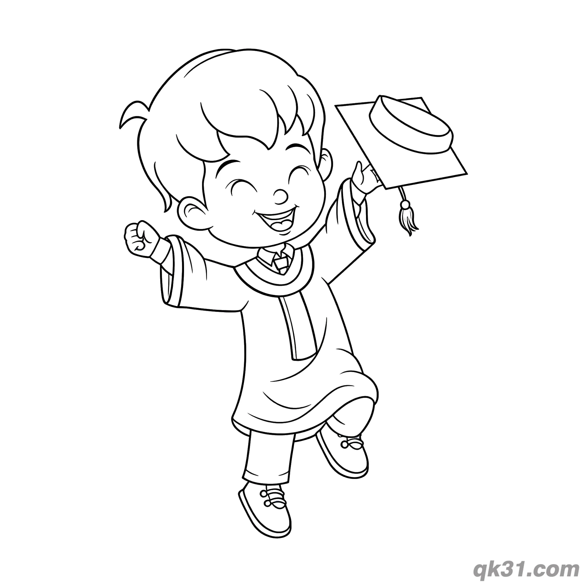 免费 毕业男孩扔帽庆祝简笔画涂色页 简笔画涂色页