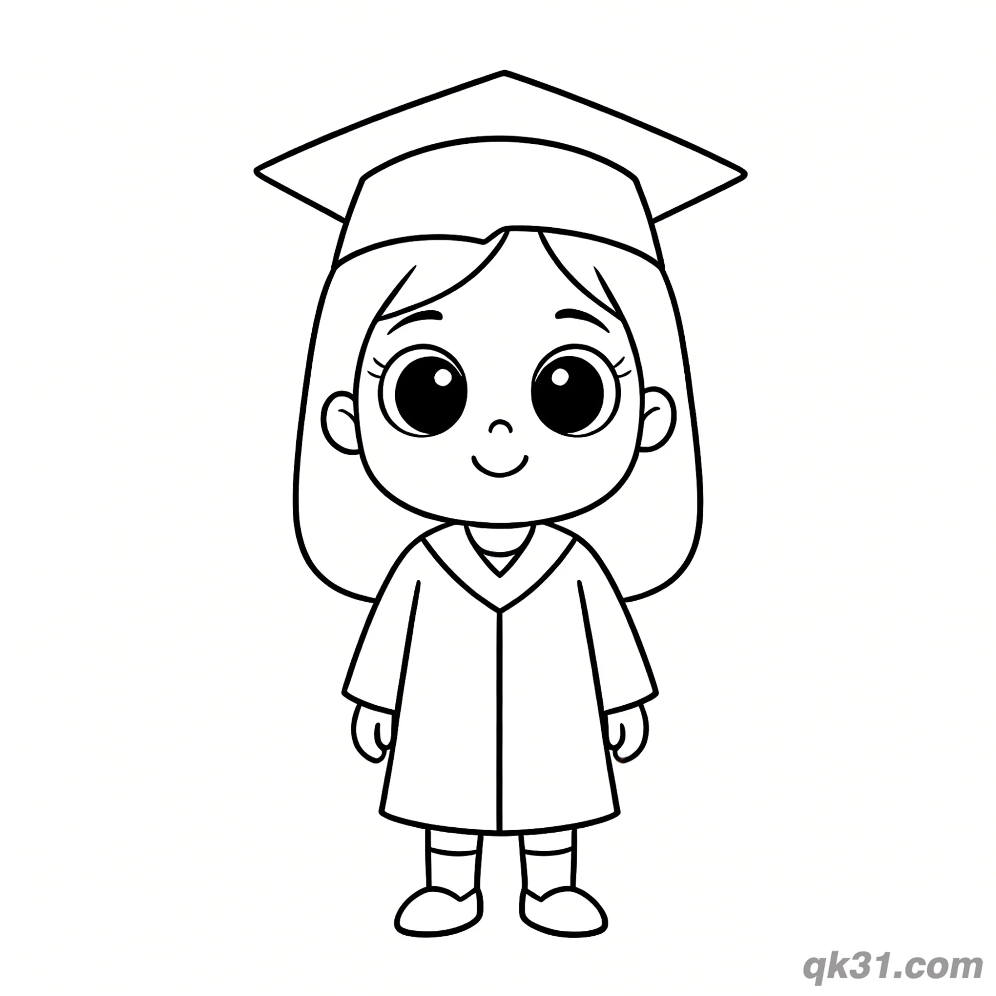 免费 可爱大眼Q版毕业女孩简笔画涂色页 简笔画涂色页