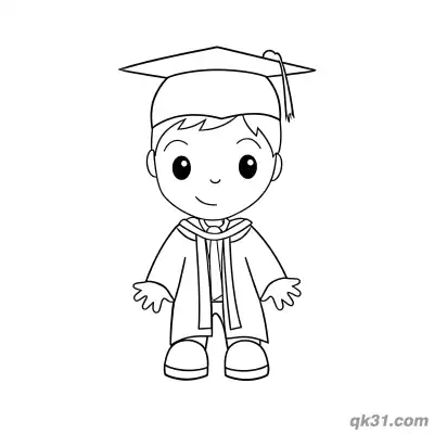 可爱Q版毕业男孩简笔画涂色页 – 免费可打印简笔画涂色画