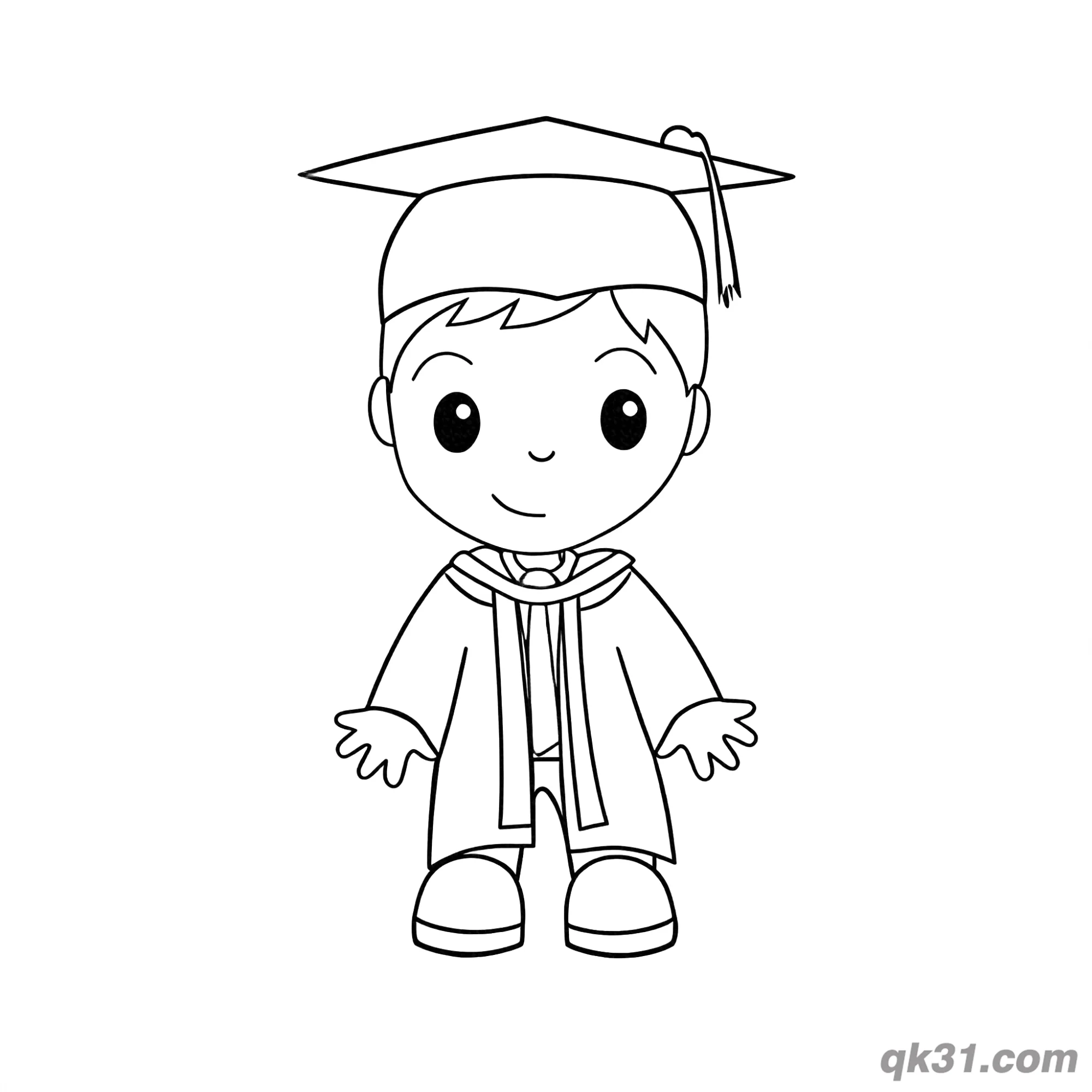 免费 可爱Q版毕业男孩简笔画涂色页 简笔画涂色页
