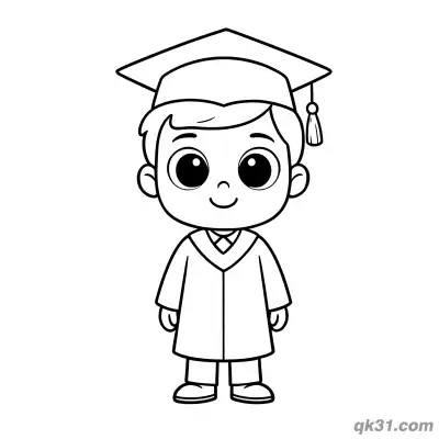 可爱Q版毕业男孩站立姿势简笔画涂色页 – 免费可打印简笔画涂色画