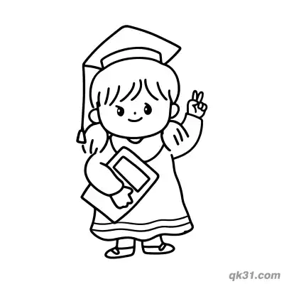 可爱Q版毕业女孩比耶手势简笔画涂色页 – 免费可打印简笔画涂色画