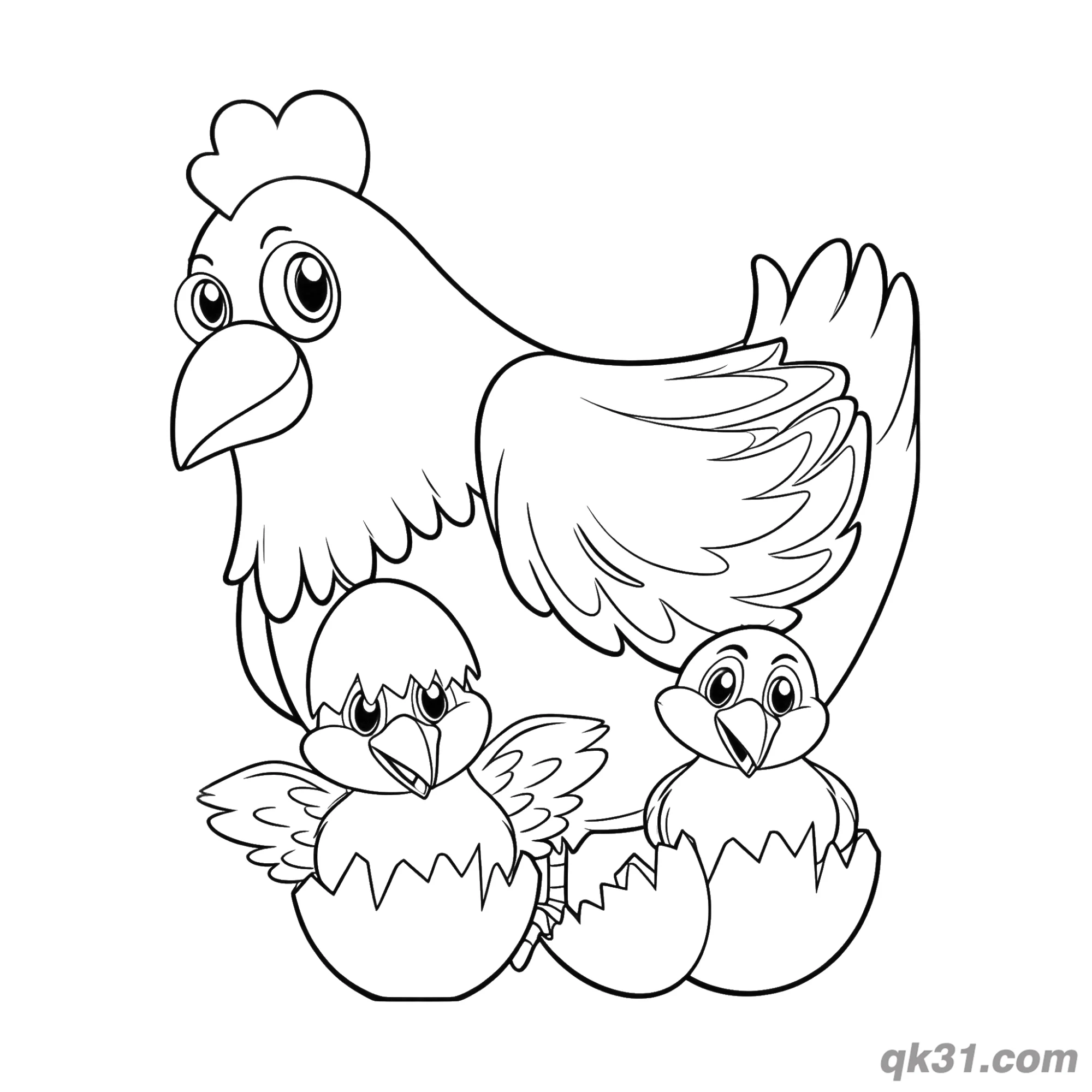 免费 母鸡妈妈和破壳小鸡母亲节简笔画涂色页 简笔画涂色页