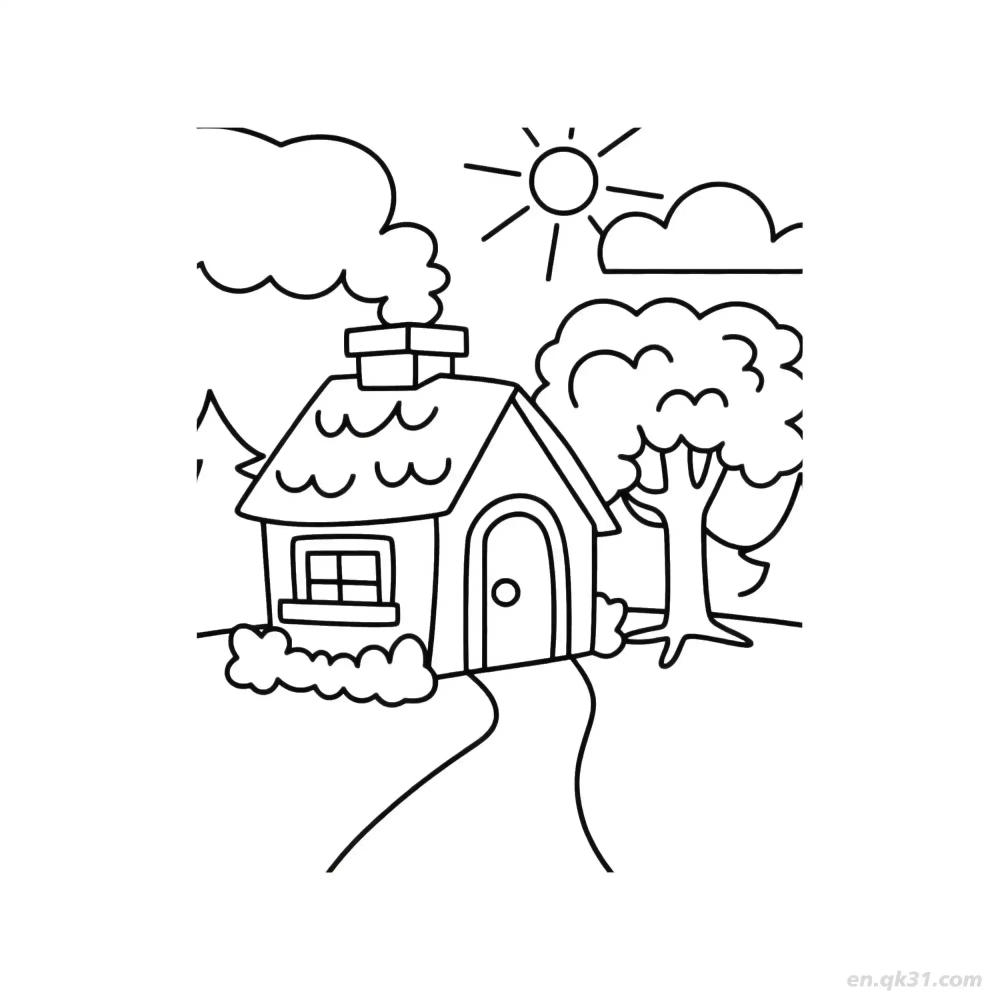 免费 乡村小屋 简笔画 素描 涂鸦 - 免费可打印 房子简笔画 下载PDF 简笔画涂色页