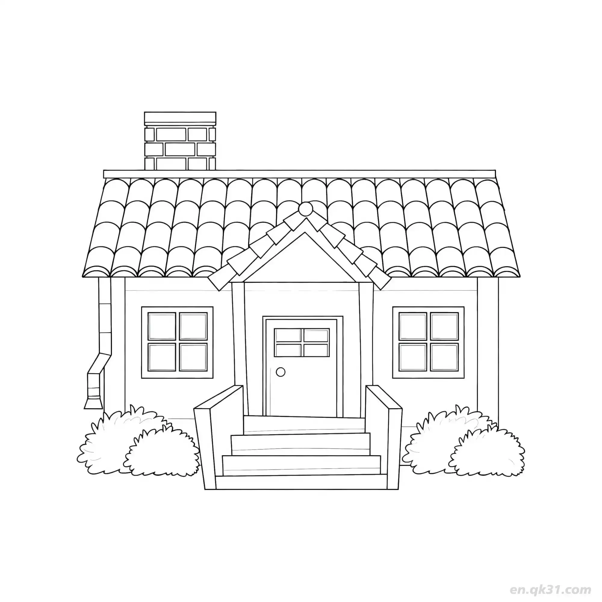 免费 舒适瓦顶房屋 简笔画 素描 涂鸦 - 免费可打印 房子简笔画 下载PDF 简笔画涂色页