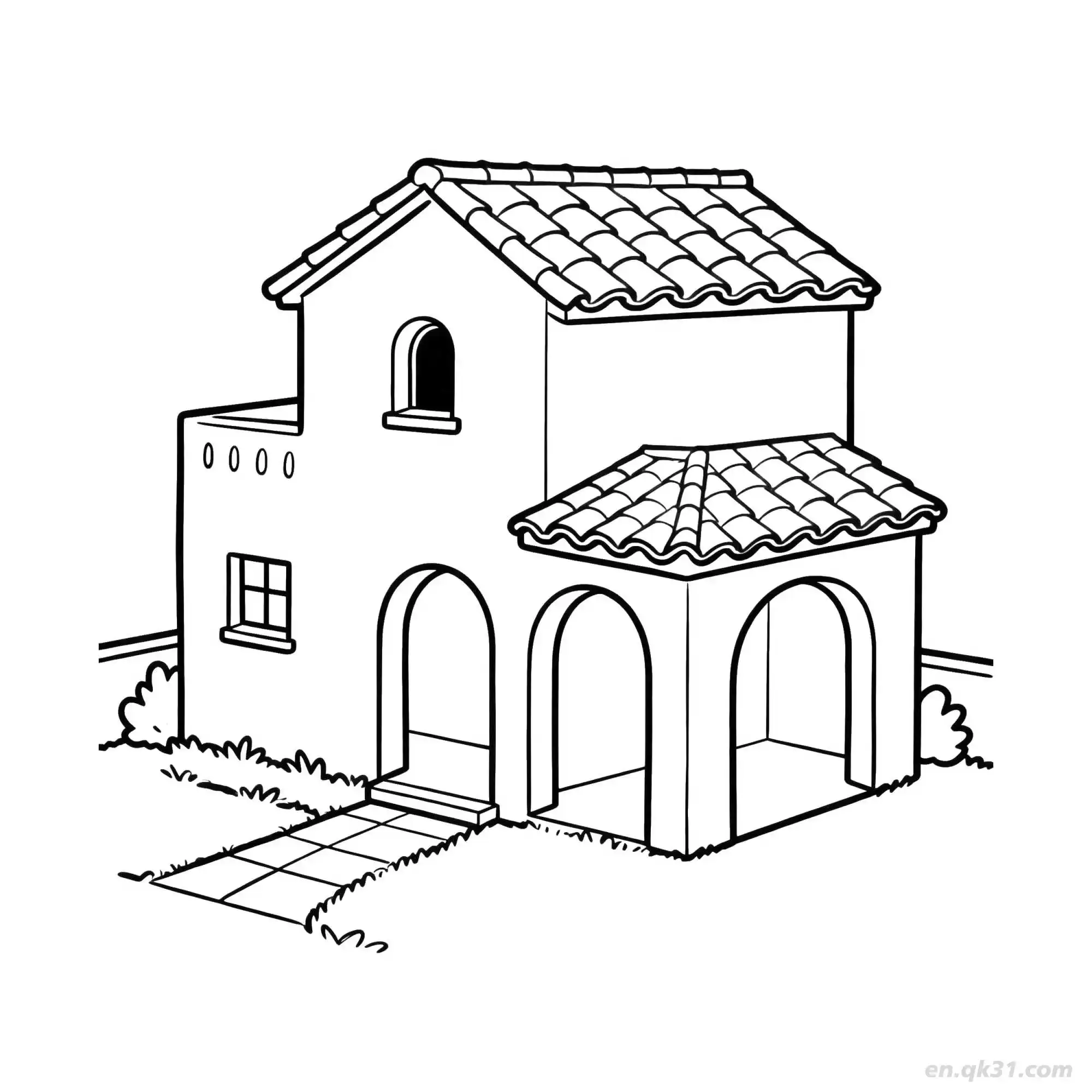 免费 双层建筑 8简笔画 素描 涂鸦 - 免费可打印 房子简笔画 下载PDF 简笔画涂色页