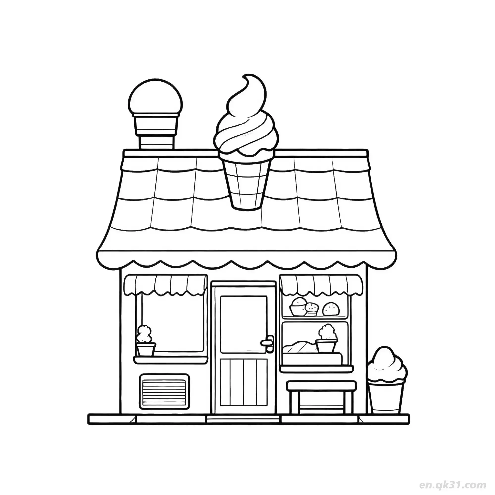 免费 冰淇淋店 简笔画 素描 涂鸦 - 免费可打印 房子简笔画 下载PDF 简笔画涂色页