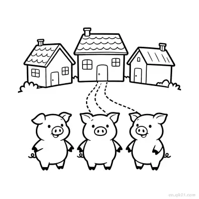 三只小猪砖房 2简笔画 素描 涂鸦 - 免费可打印 房子简笔画 下载PDF – 免费可打印简笔画涂色画